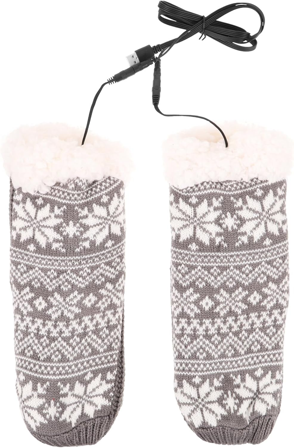 LIFKOME 1 Pair Heated Socks, USB Rechargeable Socks Foot Warmer Socks Plush Thermal Slippers Socks for Cold Weather Outdoor Work Sports Camping Skiing Fishing