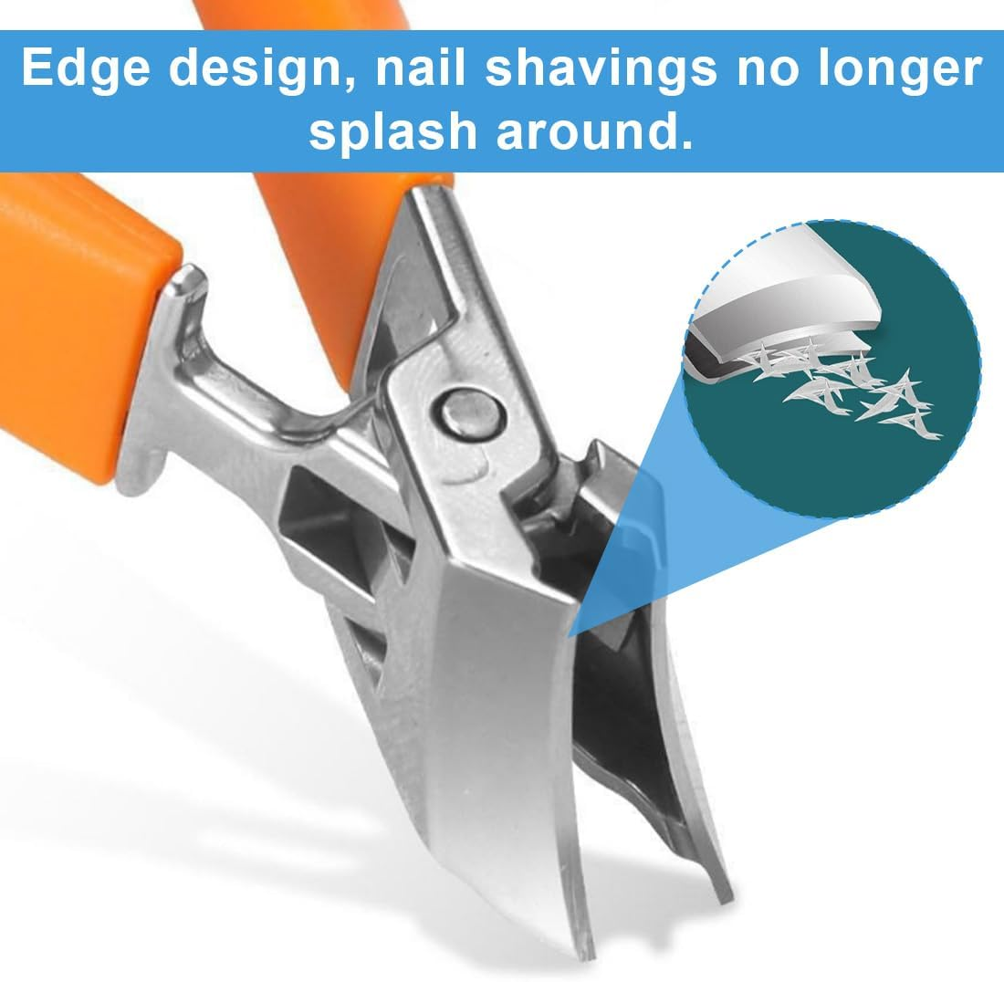 VYIBPDY Pack of 2 Curved Nail Clippers, 2025 Angled Fingernail Clippers, Oblique Nail Clippers, Ergonomic No Splash Self-Collecting Nail Cutter, Wide Opening (Orange and Black), A, A image number 2