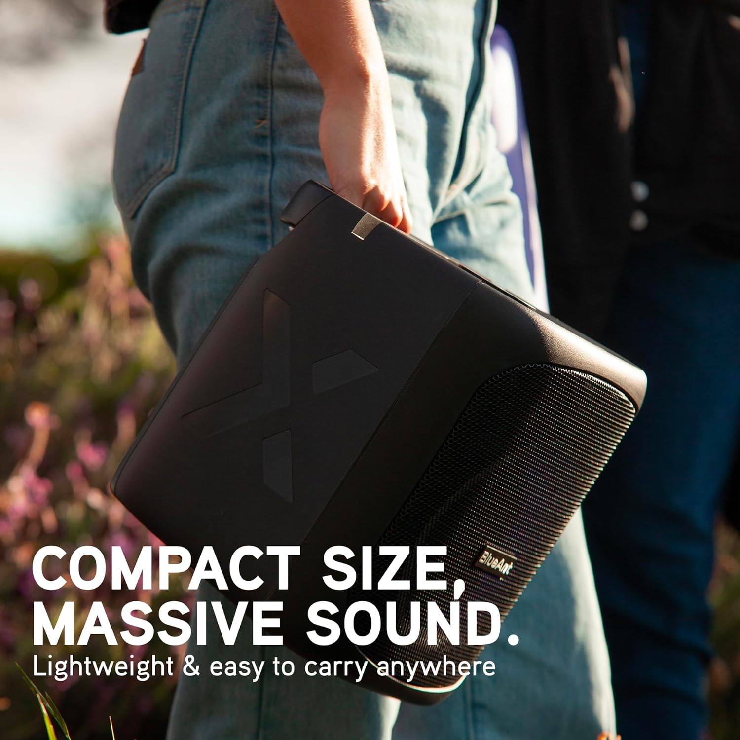 Blueant X4 Portable Bluetooth&reg; Party Speaker, Bass Boost, 50W Peak Power, Microphone, 5 LED Lightshows, up To12Hrs Playtime, Deep Bass, Duo Mode Wireless Pairing, Splashproof, Black