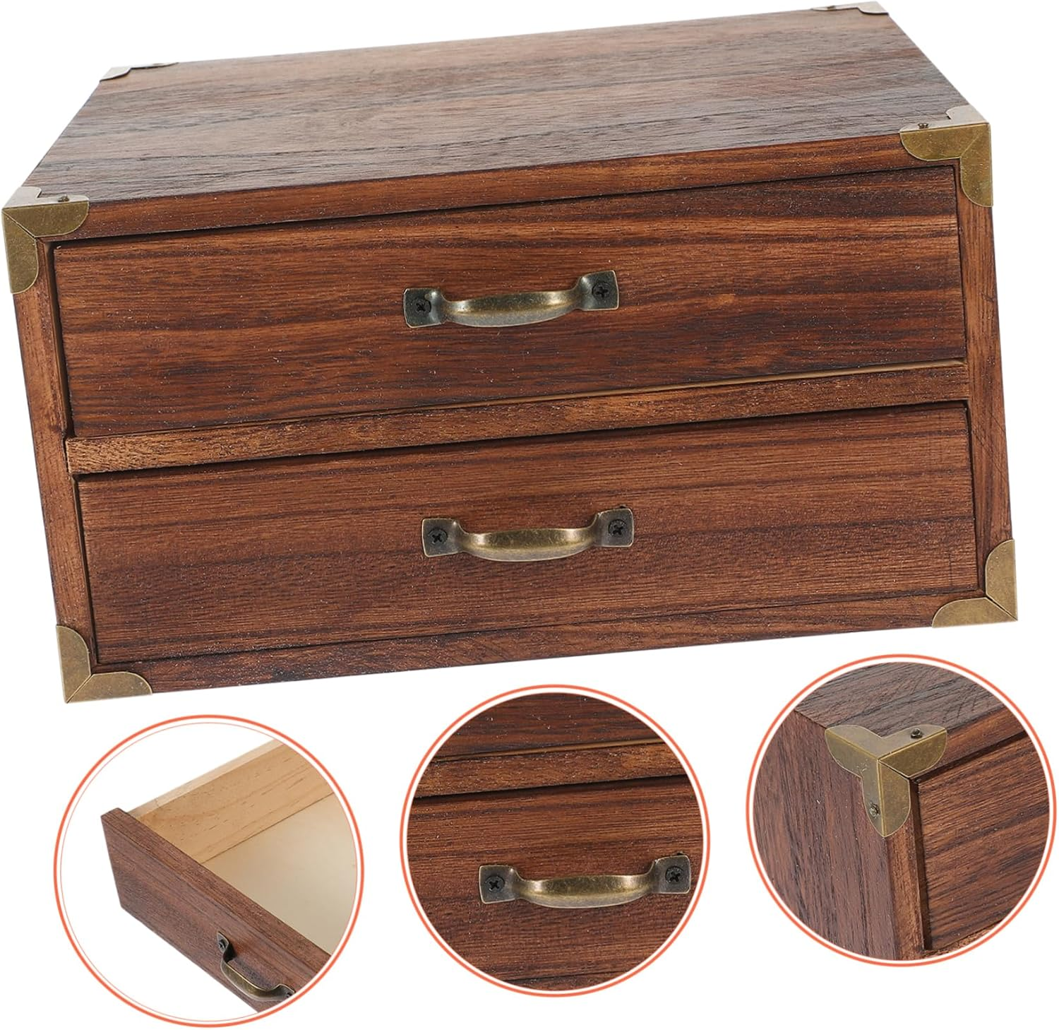 Wooden Drawer Storage Cabinet Two Drawers Desktop Organizer for Stationery Makeup Bedroom Storage Tabletop Style Holder image number 5