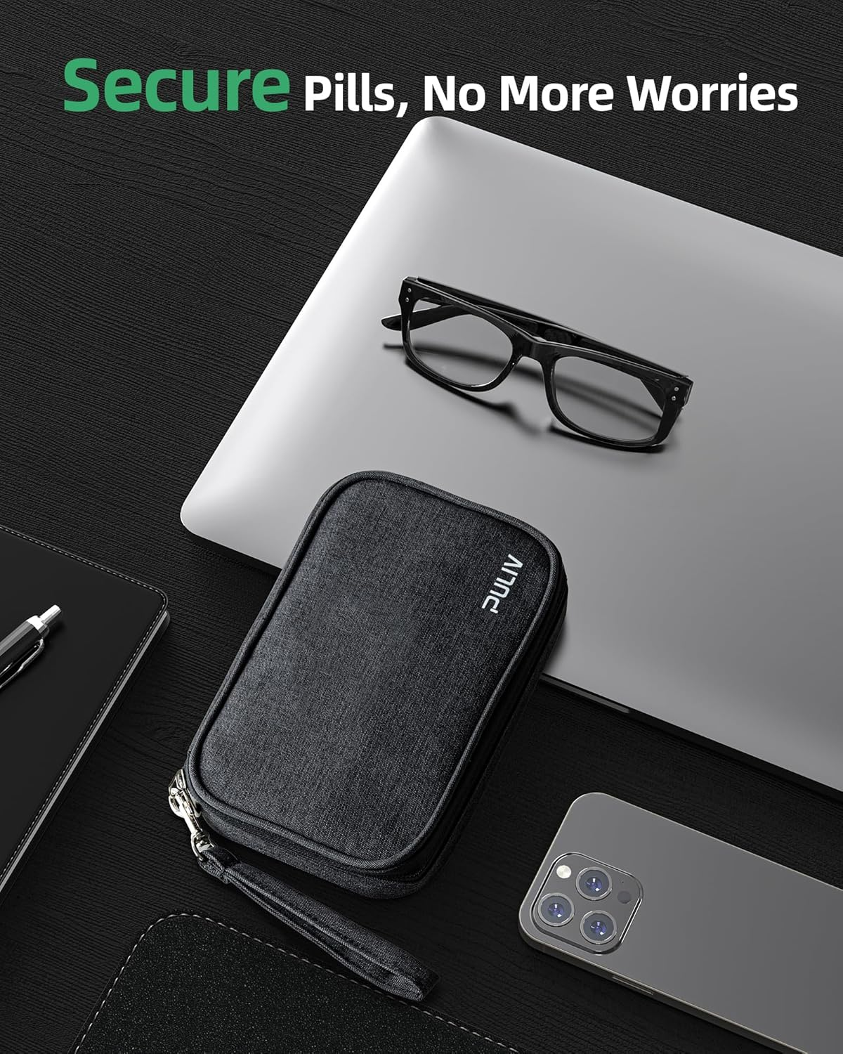 Weekly Pill Organizer 4 Times a Day with a Business Stylish Bag, PULIV Portable Pill Box 7 Day with 28 Compartments for Men, Removable Pill Sorters to Store Vitamin, Medication, Fish Oil, Supplements image number 6