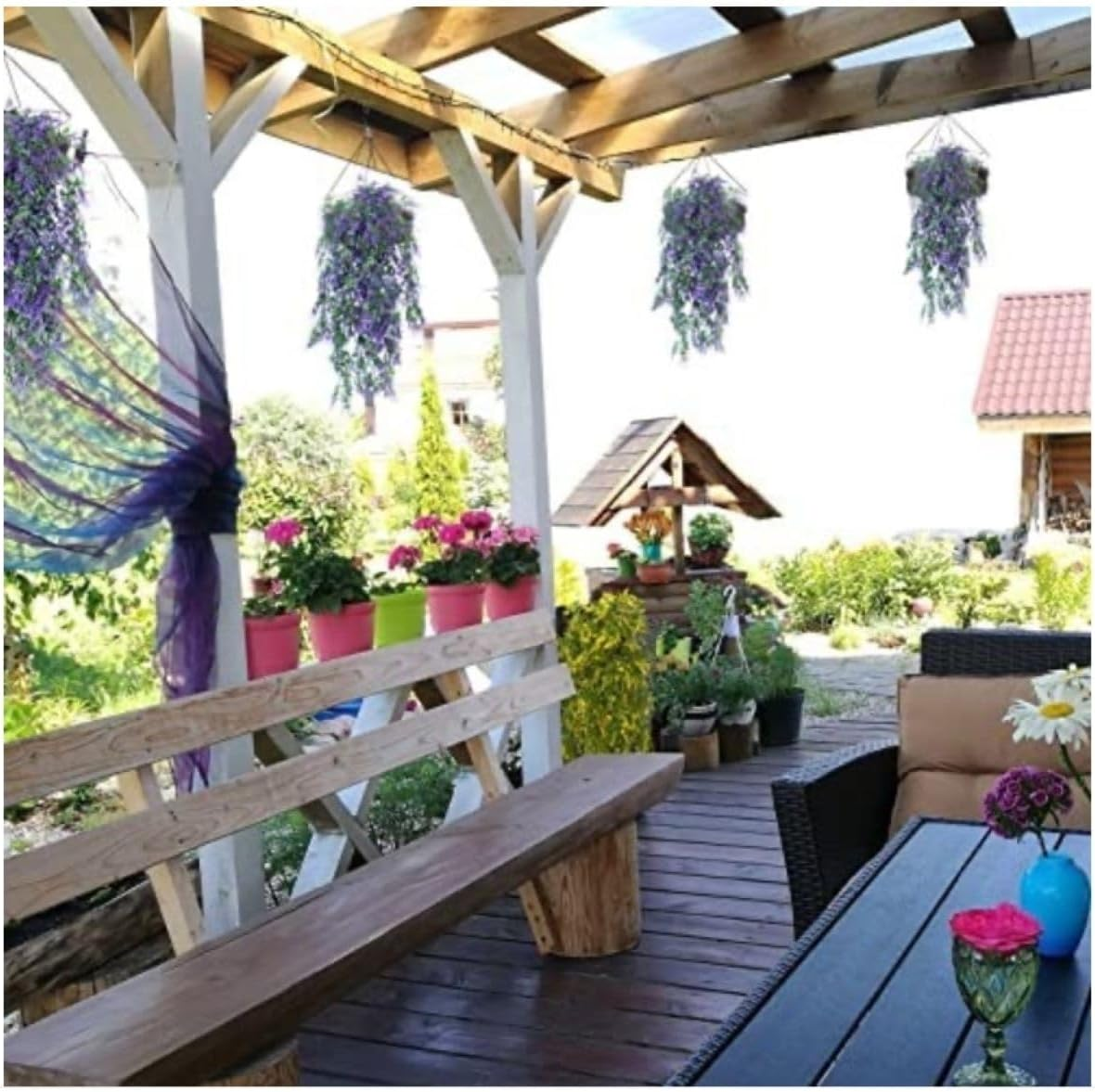 JLHOUSE AUA7002-1 2Pcs Hanging Plants Artificial Lavender UV Resistant Plants Fake Hanging Vines Hanging Flower Plastic Greenery Plants Home Garden Wedding Party Indoor Outdoors Decorations-Purple image number 6