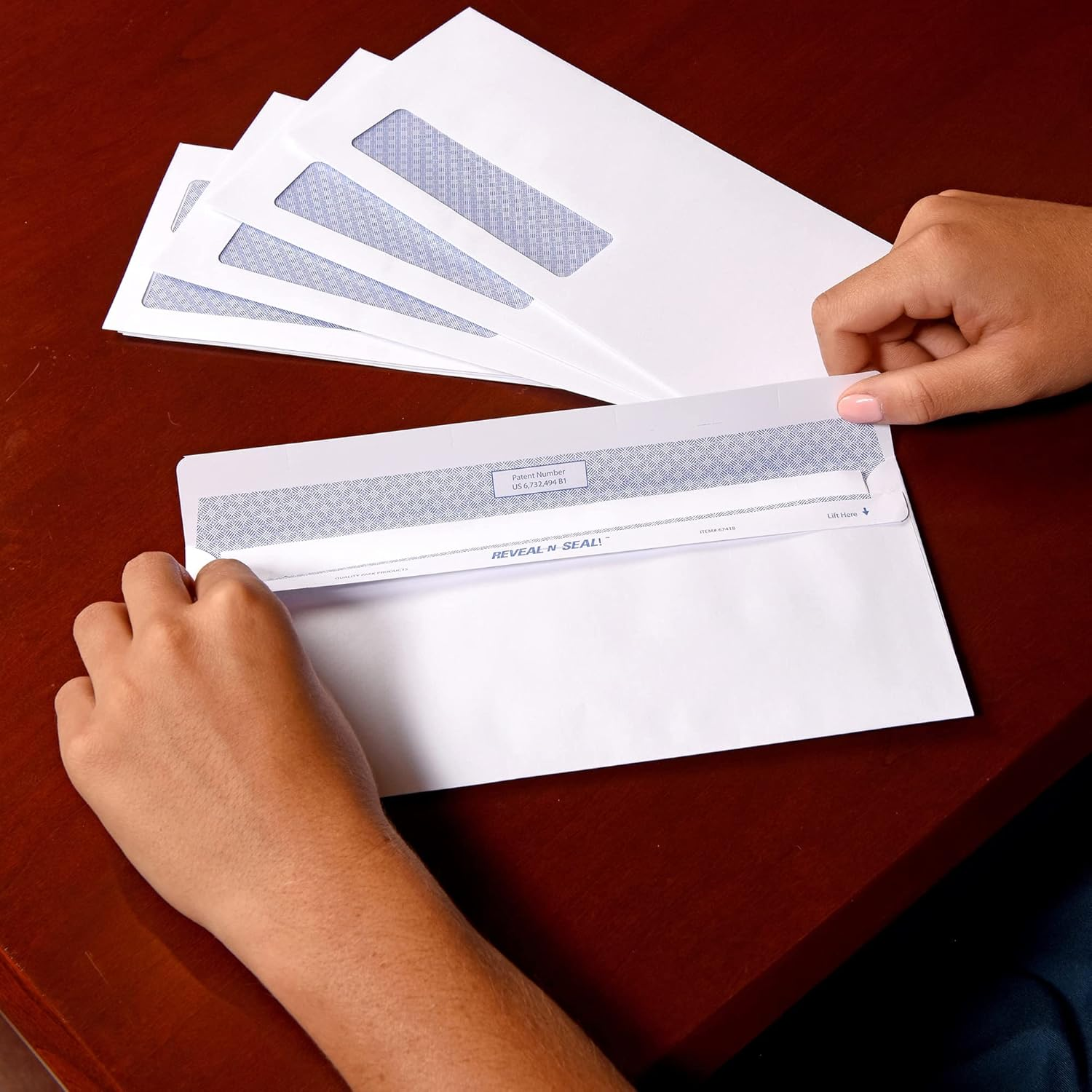 Quality Park #9 Double Window Security Tinted Invoice and Statement Envelope with Reveal-N-Seal Self Seal Closure, 24 Lb White Wove, 3-7/8 X 8-7/8. 500 per Box (67529) image number 1