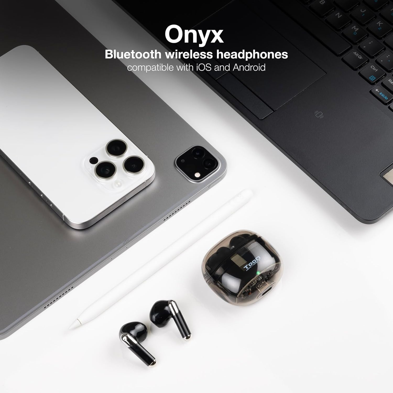 TOOQ TQBWH-0054B - Onyx Wireless Bluetooth Headphones with Microphone with Charging Case, Wireless Headphones for Iphone/Ios/Android, Black image number 4