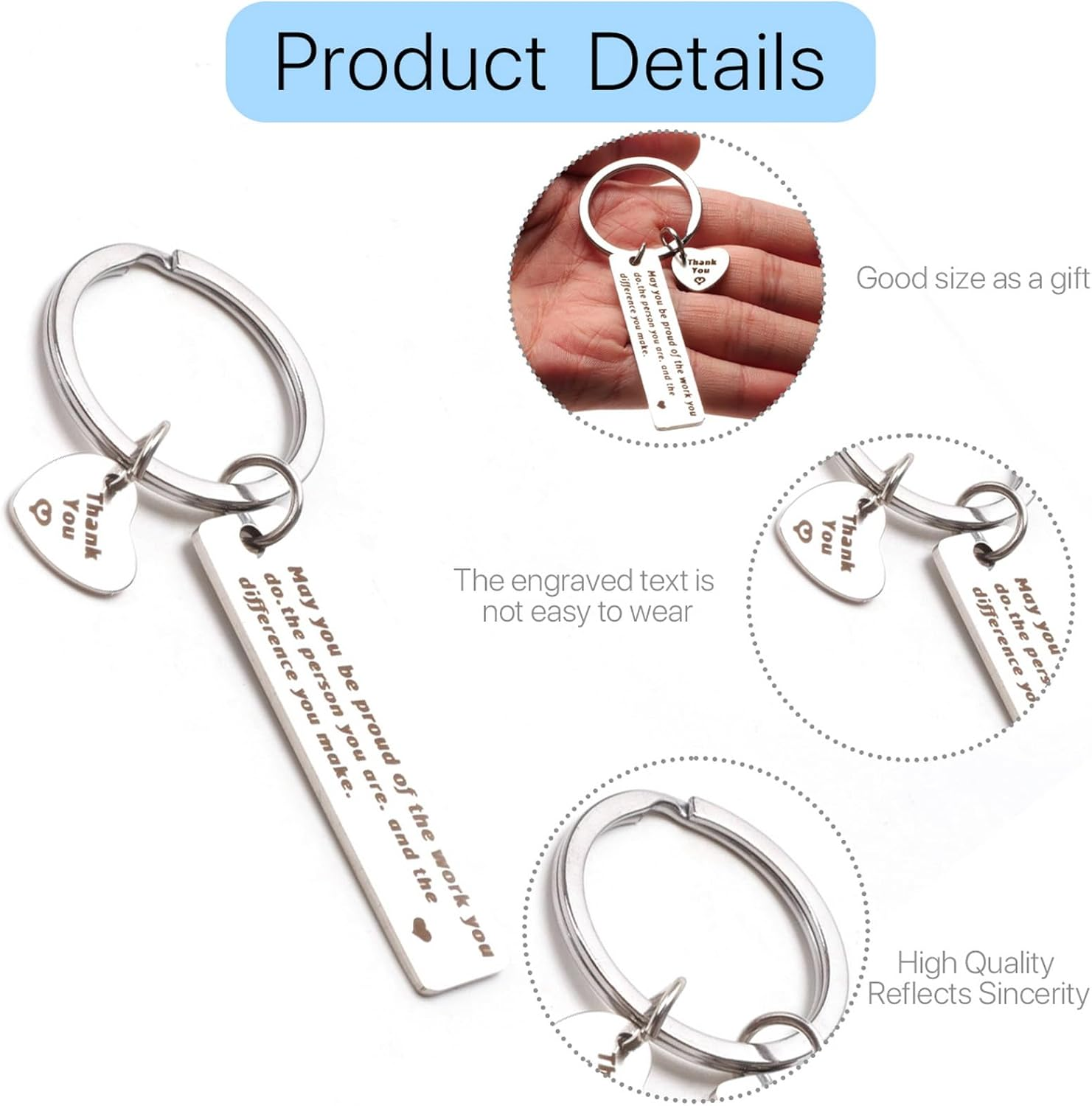 20 Pcs Thank You Gift Appreciation Keychain Make a Difference Keychain Employee Appreciation Gifts Teacher Nurse Worker Appreciation Week Gifts