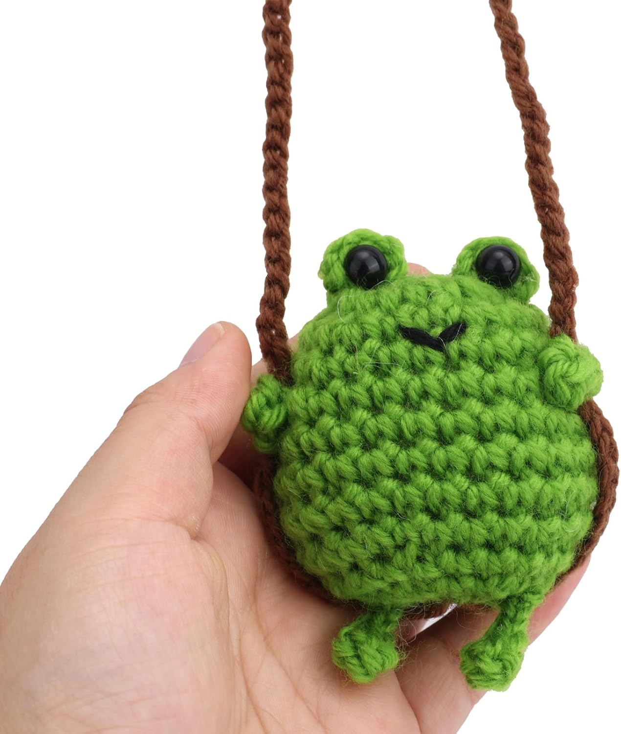 Crochet Frog Car Mirror Hanging Accessories, Handmade Swinging Frog Car Hanging Ornaments Aesthetic Cute Knitted Decorations for Rearview Mirror Travel Home Office image number 4