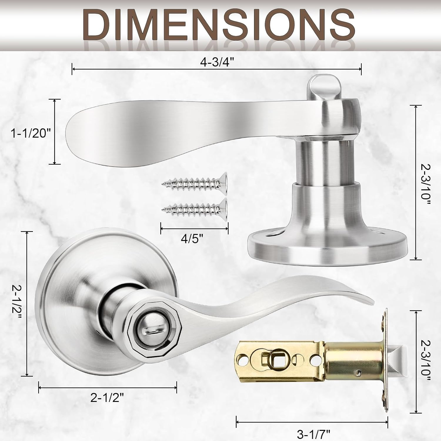 Sopoby 6 Pack Door Handles Privacy Door Levers, Heavy Duty Wave Style Bed/Bath Door Locks Interior Door Knobs, Reversible Levers for Right/Left Handed Doors, Brushed Nickel image number 2