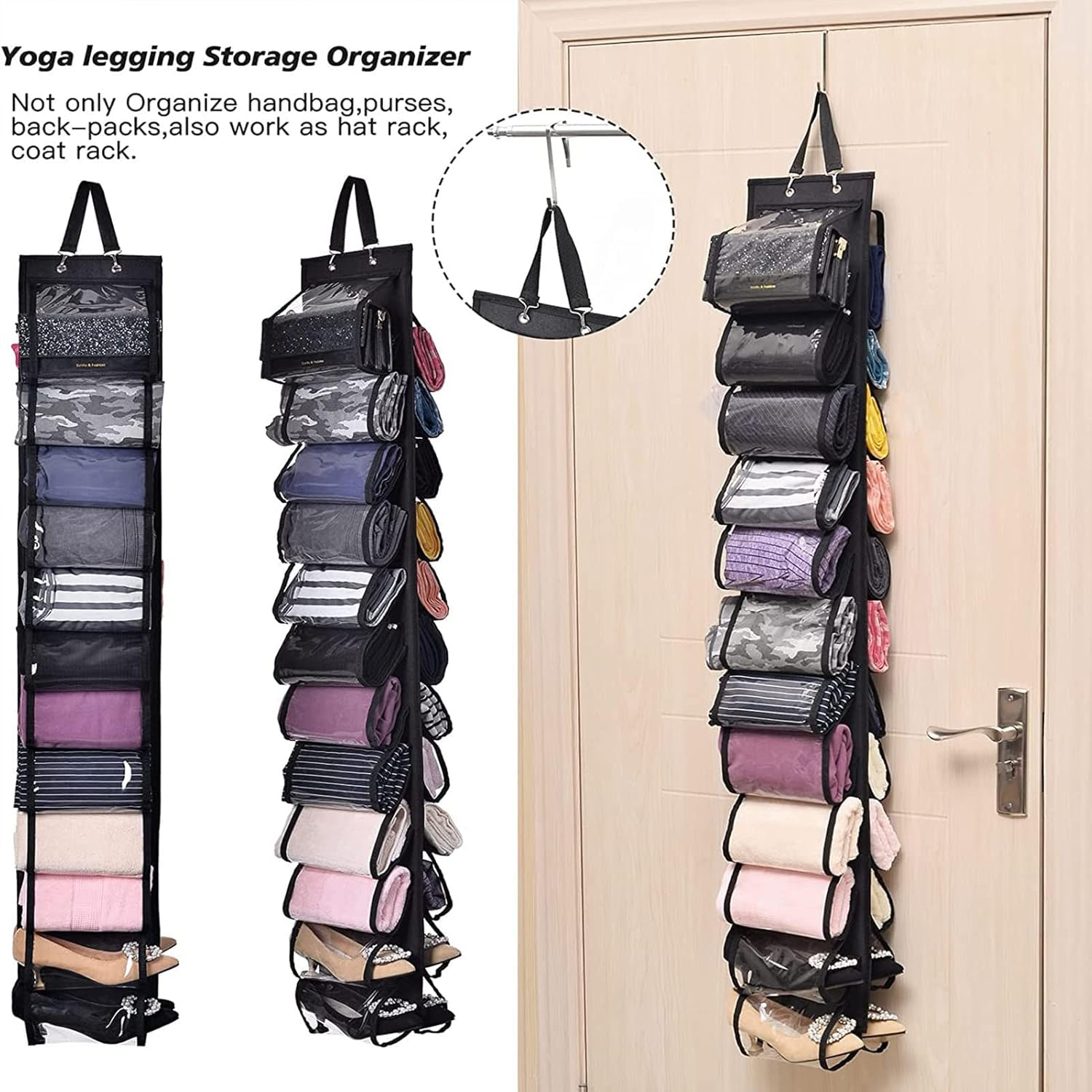 Hanging Closet Organizer,Legging Roll Holder Organizer,Storage Bag Storage Hanger Can Holds 24 Leggings or Shirts Jeans image number 3