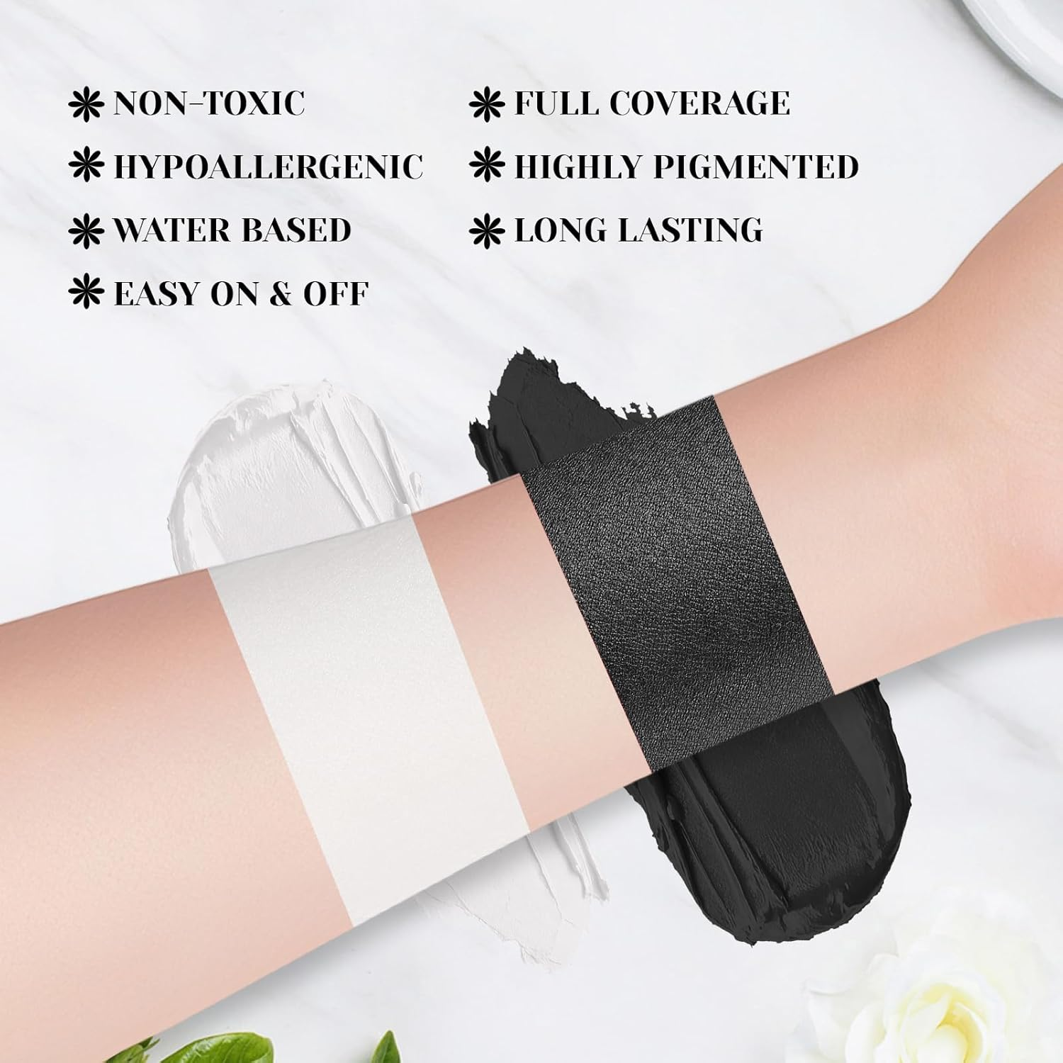 YBUETE White Black Face Body Paint Stick Set with Translucent Setting Powder and Sponges, Professional Full Coverage Face Painting for Adults Halloween Cosplay SFX Skull Zombie Skeleton Goth Makeup image number 3