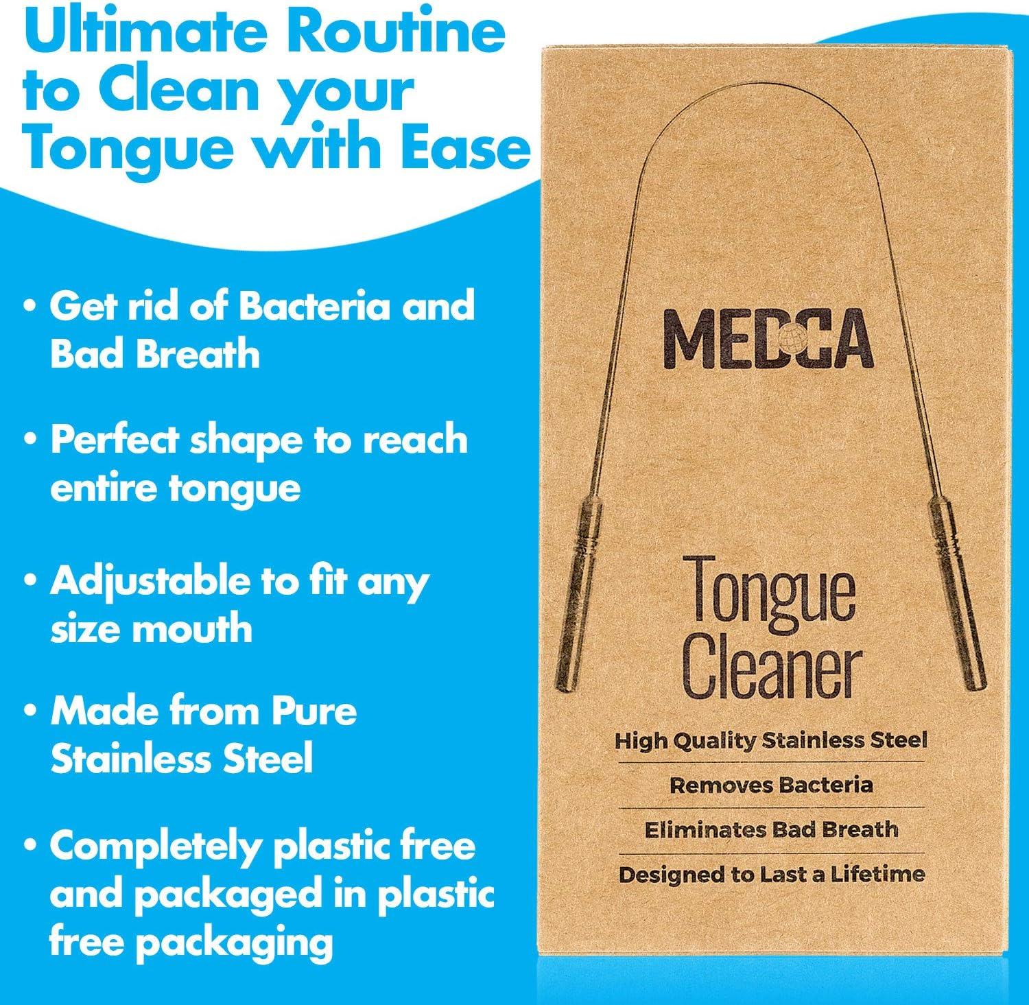 Tongue Scraper - Stainless Steel Tongue Cleaner Brush for Help Getting Rid of Bad Breath and Bacteria | Food Scraper to Keep Your Mouth & Teeth Healthy and Clean - Essential Dental Hygiene Kit image number 4