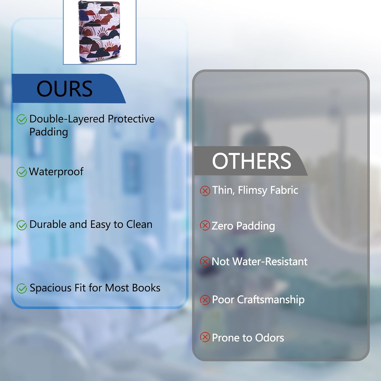 Whimsical Clouds Book Sleeve, Book Covers for Paperbacks, Washable Fabric, Book Sleeves with Zipper, Medium 11 X 8.5 Inch image number 6