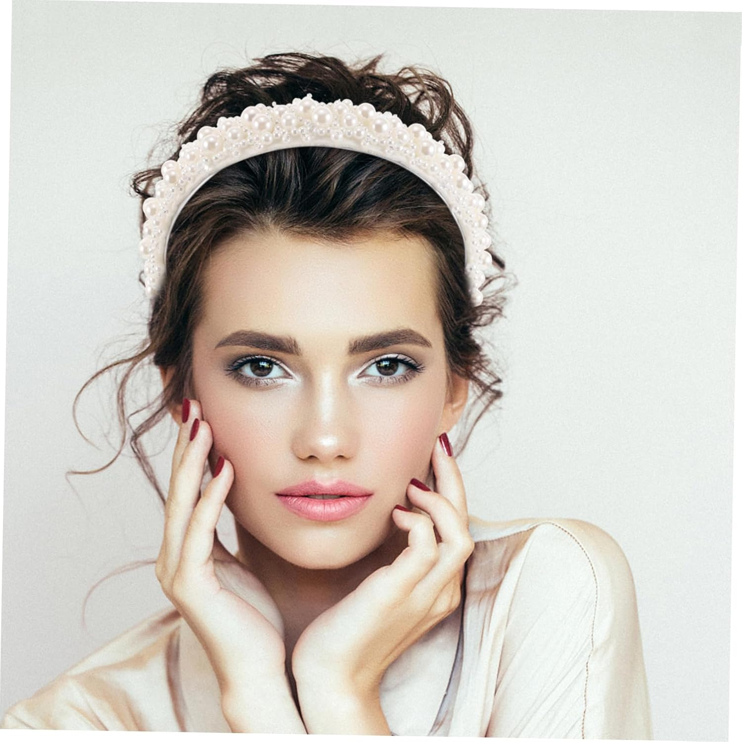 Handcrafted Bridal Headband with Faux Pearls Elegant Wedding Hair Accessories for Women Versatile French Inspired Jewelled Headband for Photoshoots and Special Occasions image number 2