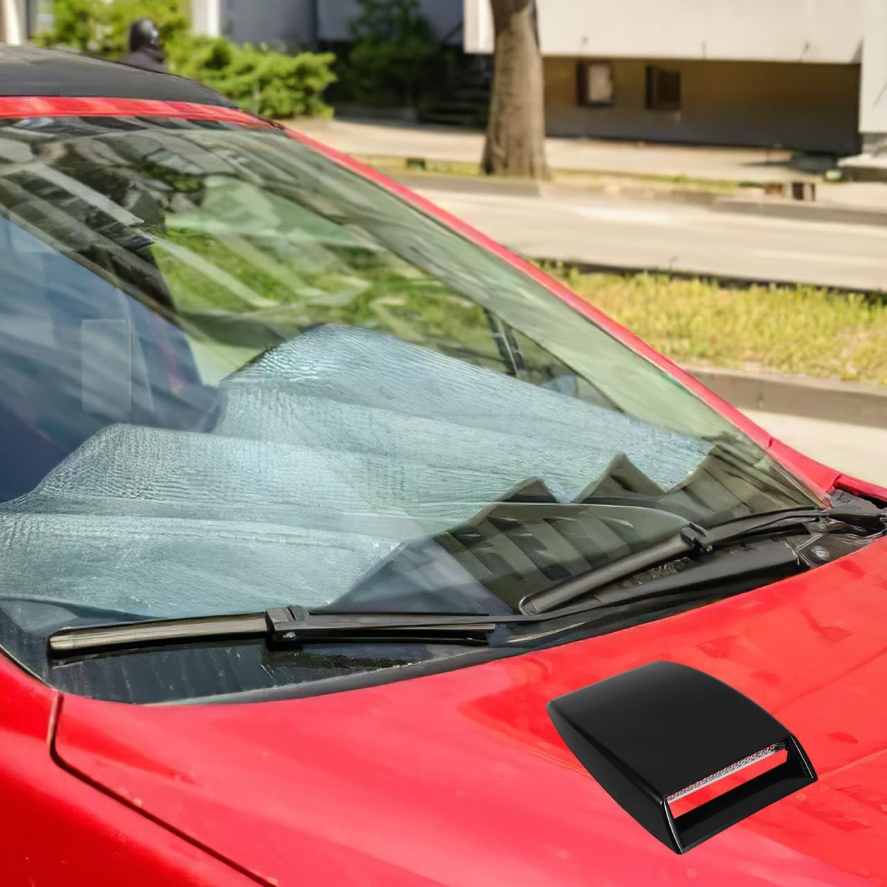 SOLUSTRE Car Hood Scoop Air Flow Intake Vent Cover Black Easy Adhesive Installation No Drilling Required Decorative Diy Accessory for Cars image number 3