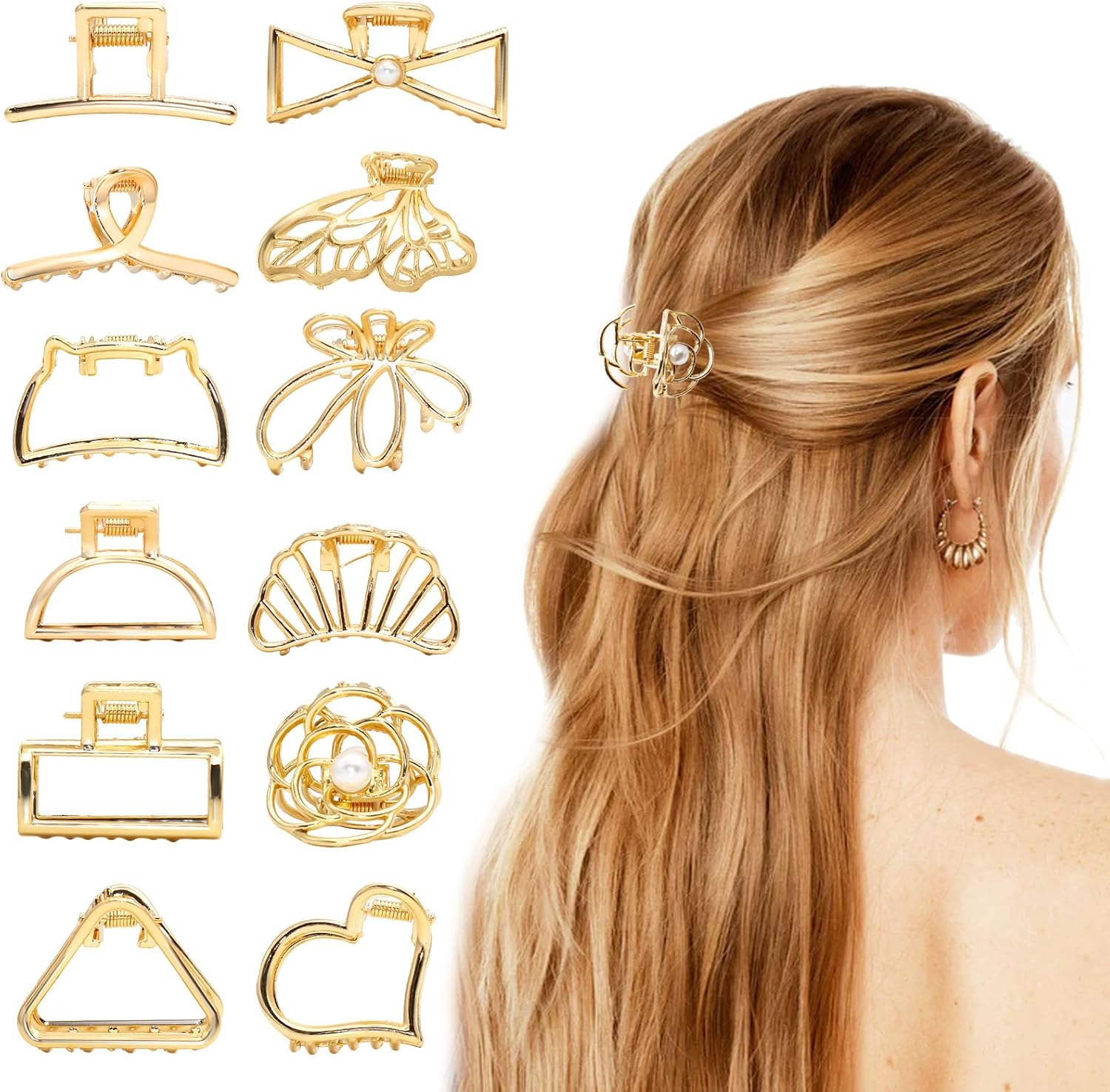 ZOCONE Pack of 12 Hair Clips Small Gold Hair Clips Women'S Metal Hair Clips Small Hair Clips for Thin Hair Elegant Claw Clips for Small to Medium Hair Buns image number 4