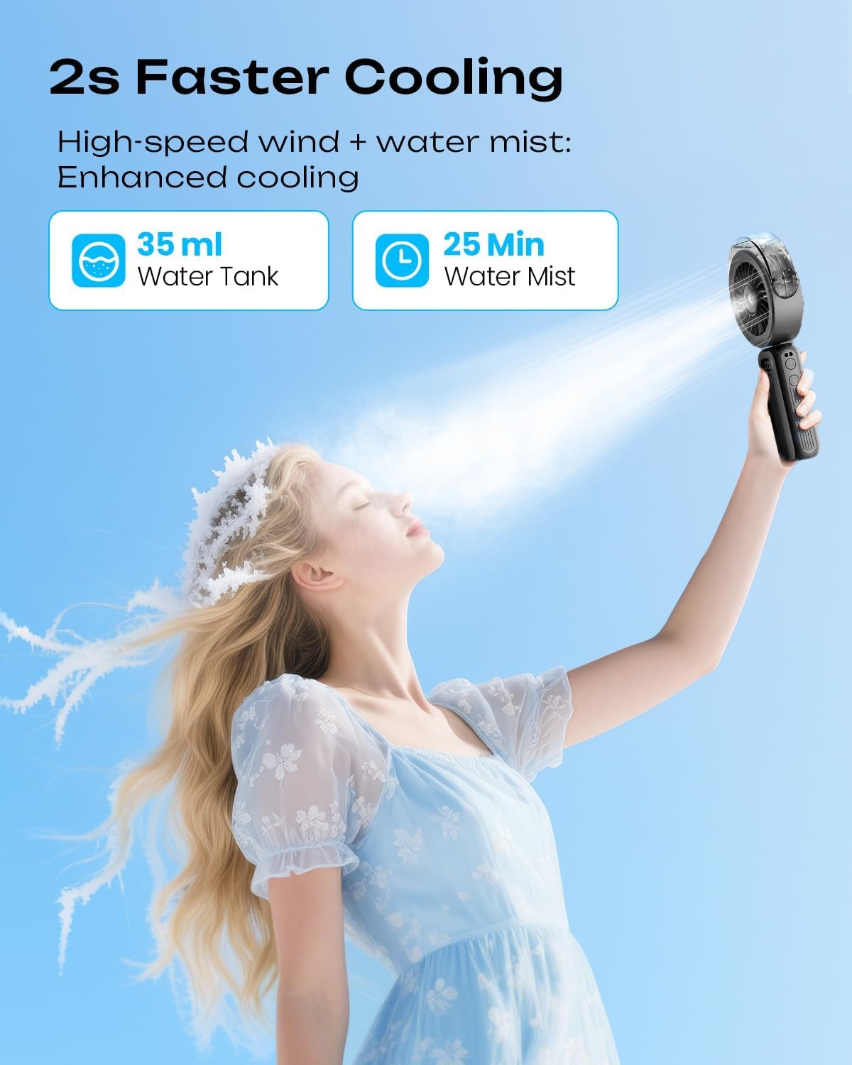 Handheld Misting Fan Portable, Powerful High Speed, Small Personal Rechargeable Cooling Mister Fan Water Spray Mist, 4000Mah Battery Operated for Travel Indoor Outdoor Hand Desk (Black)