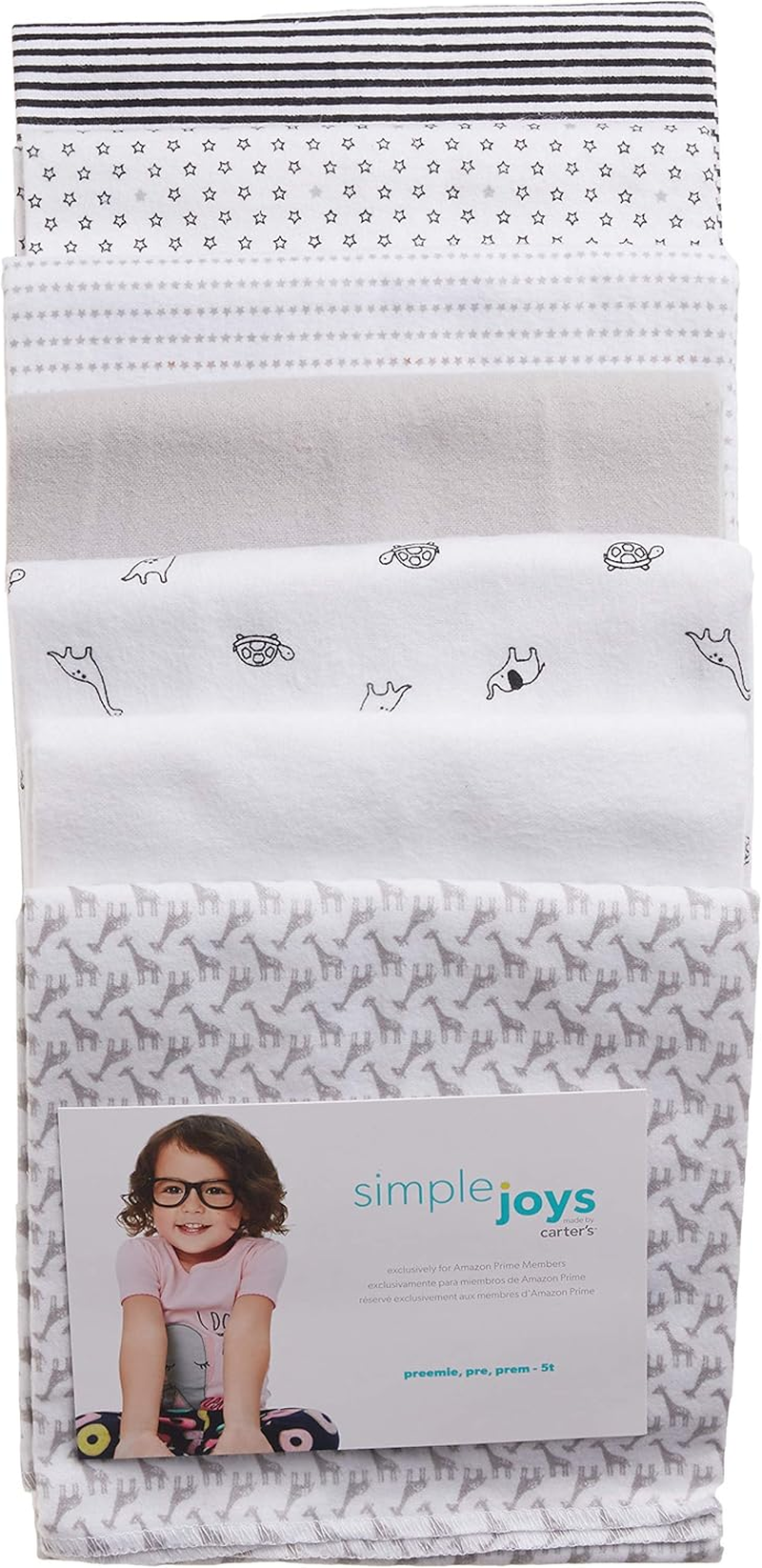Simple Joys by Carter'S Unisex Babies' Flannel Receiving Blankets, Pack of 7, Grey/White/Black, One Size