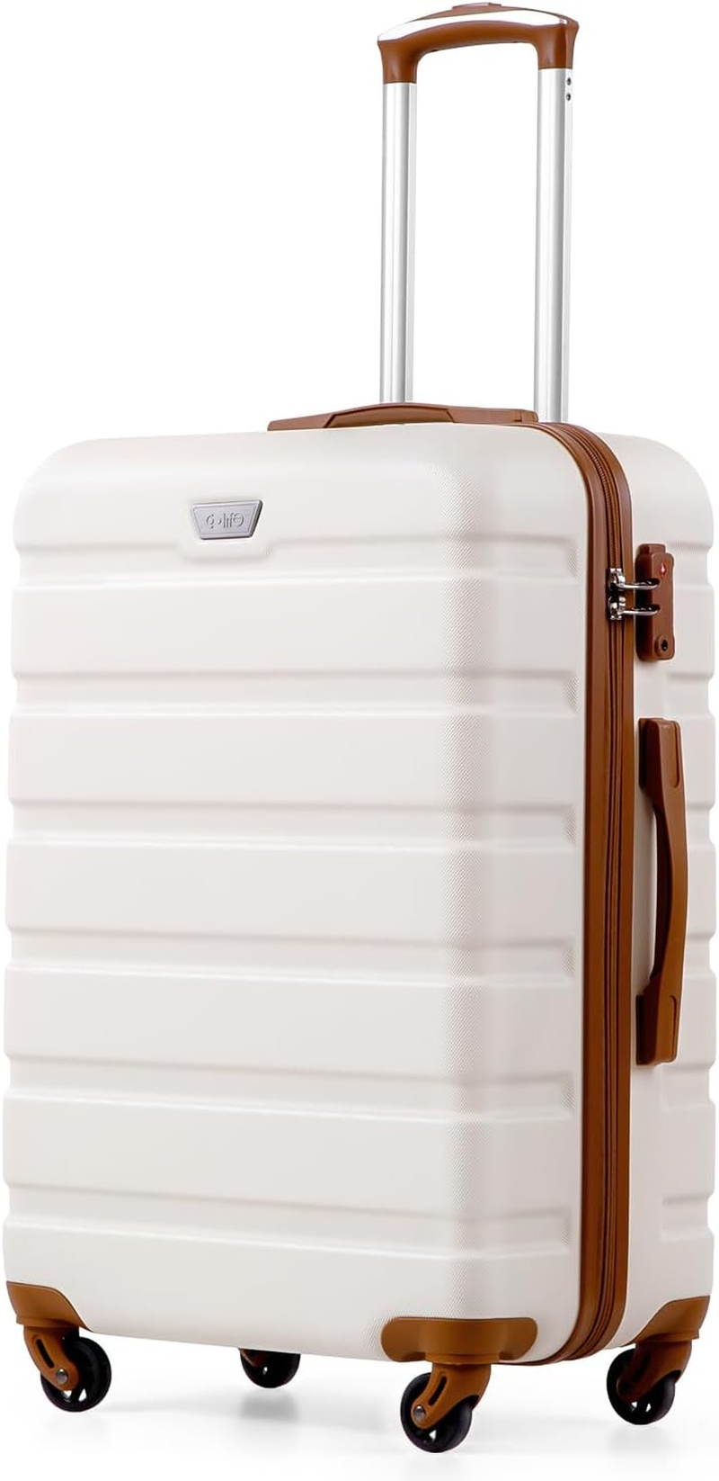 COOLIFE Luggage ABS+PC Lightweight Hard Shell Carry on Suitcase with TSA Lock and 4 Durable Spinner Wheels, White/Brown, 24 Inch image number 6