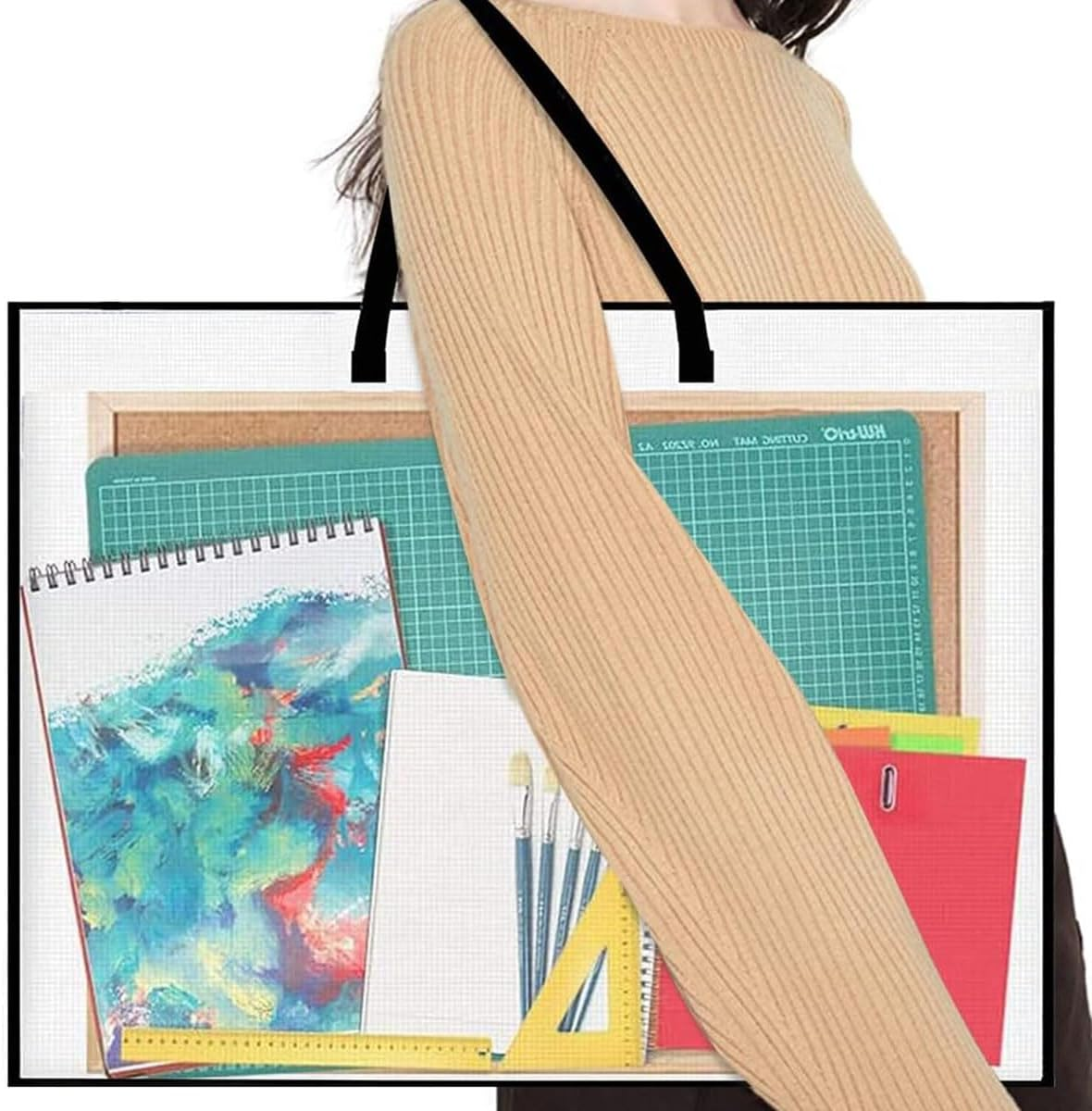 Zicojia 2 Pack 19X25 Inches Art Portfolio Case, Portfolio Folder for Artwork, Posters Storage Bag with Zipper and Handle Folder Easy Install image number 5