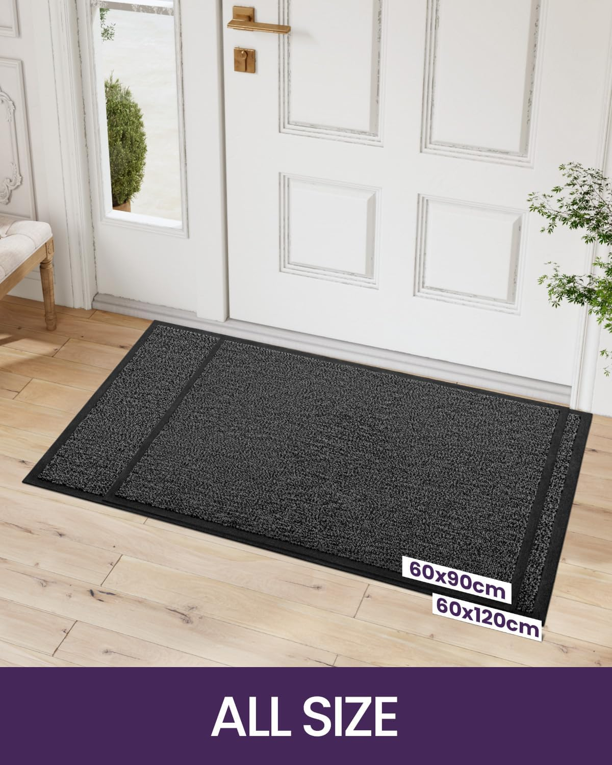 DEXI Door Mat Indoor Outdoor, Washable Barrier Front Doormat for Entryway, Heavy Duty Non-Slip Absorbent Entrance Rug Shoes Scraper, 60 X 90Cm, Black and Gray image number 4