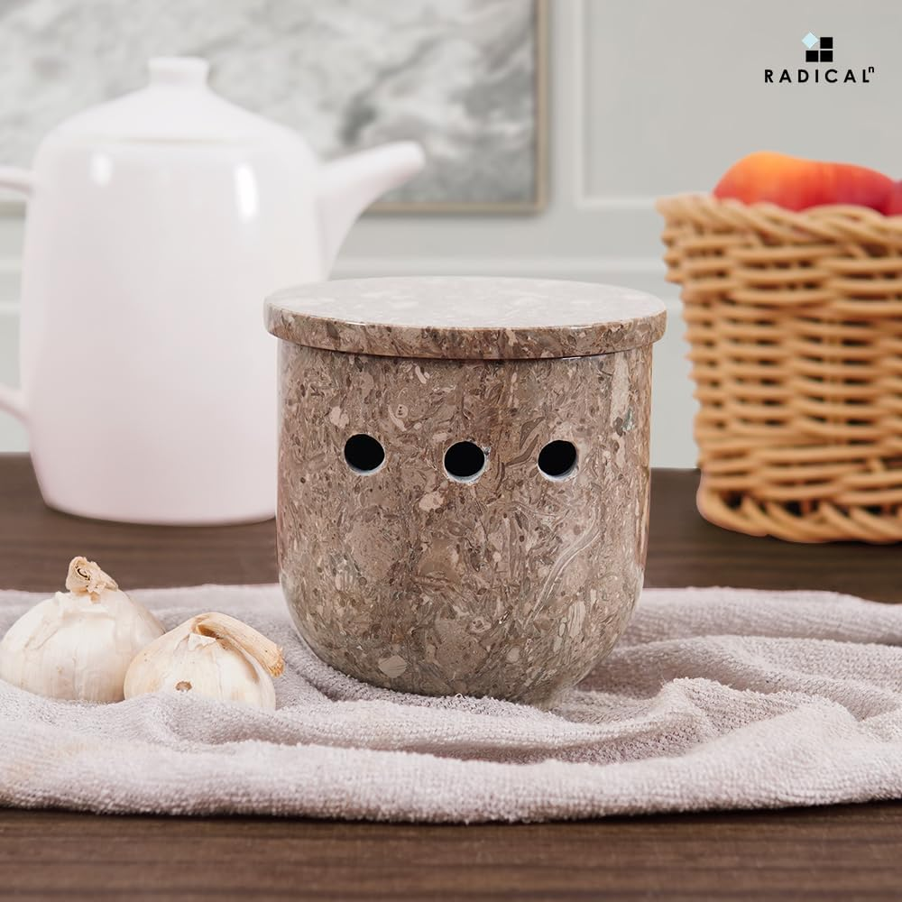 Radicaln Marble Garlic Keeper Oceanic 4.5" Inches Handmade Garlic Holder Countertop Ideal Garlics Saver & Keeper, Onion and Garlics Storage - Oceanic image number 5