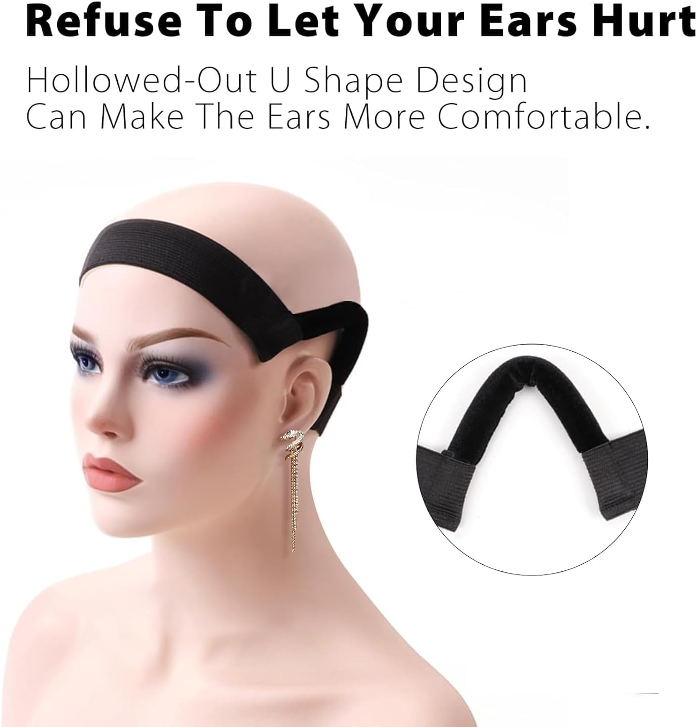 Ear Free Stretchable Adjustable Bands, 3Pcs Ear Free Stretchable Adjustable Straps for Wigs, Breathable Lightweight Fabric Lace Bands for Wigs image number 4