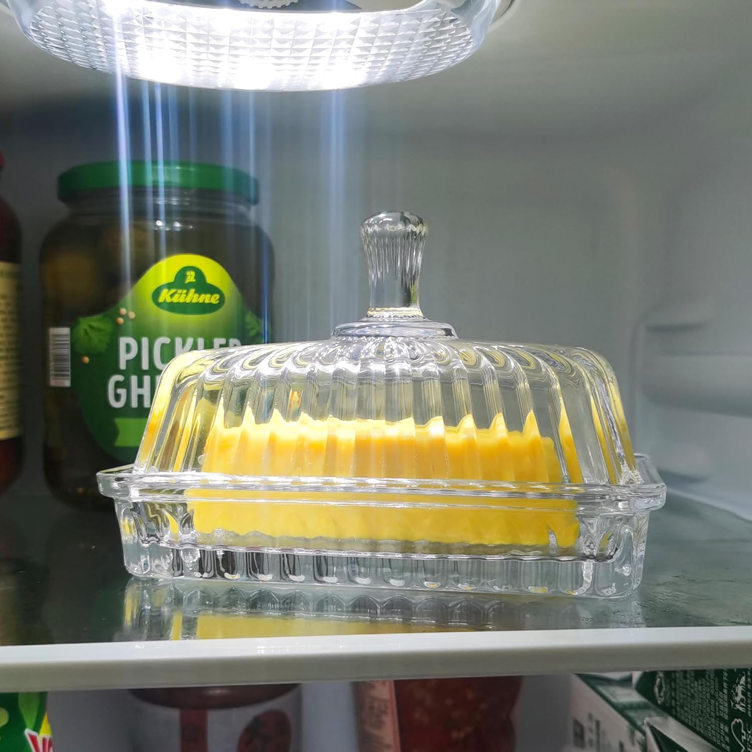 UPAUS Glass Butter Dish with Lid, 16Cm Clear Classic Crystal Covered Butter Container for Countertop, Butter Keeper for Fridge, Butter Holder for Home Kitchen, Dishwasher Safe image number 4
