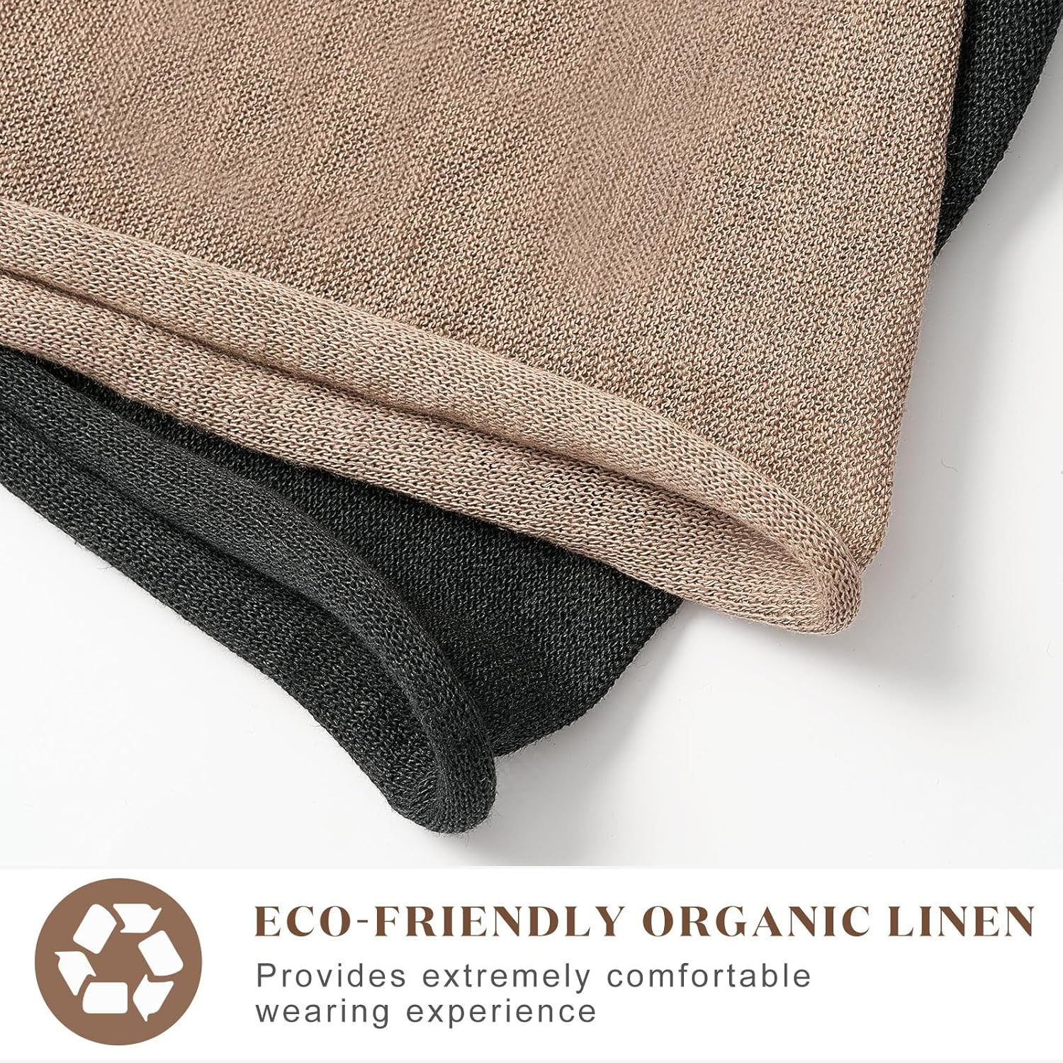 Chicingyou 2 Pack Linen Beanies Hats for Women & Men - Winter Slouchy Hat, Soft Natural Fiber Knit for Comfort, Beige & Black image number 4