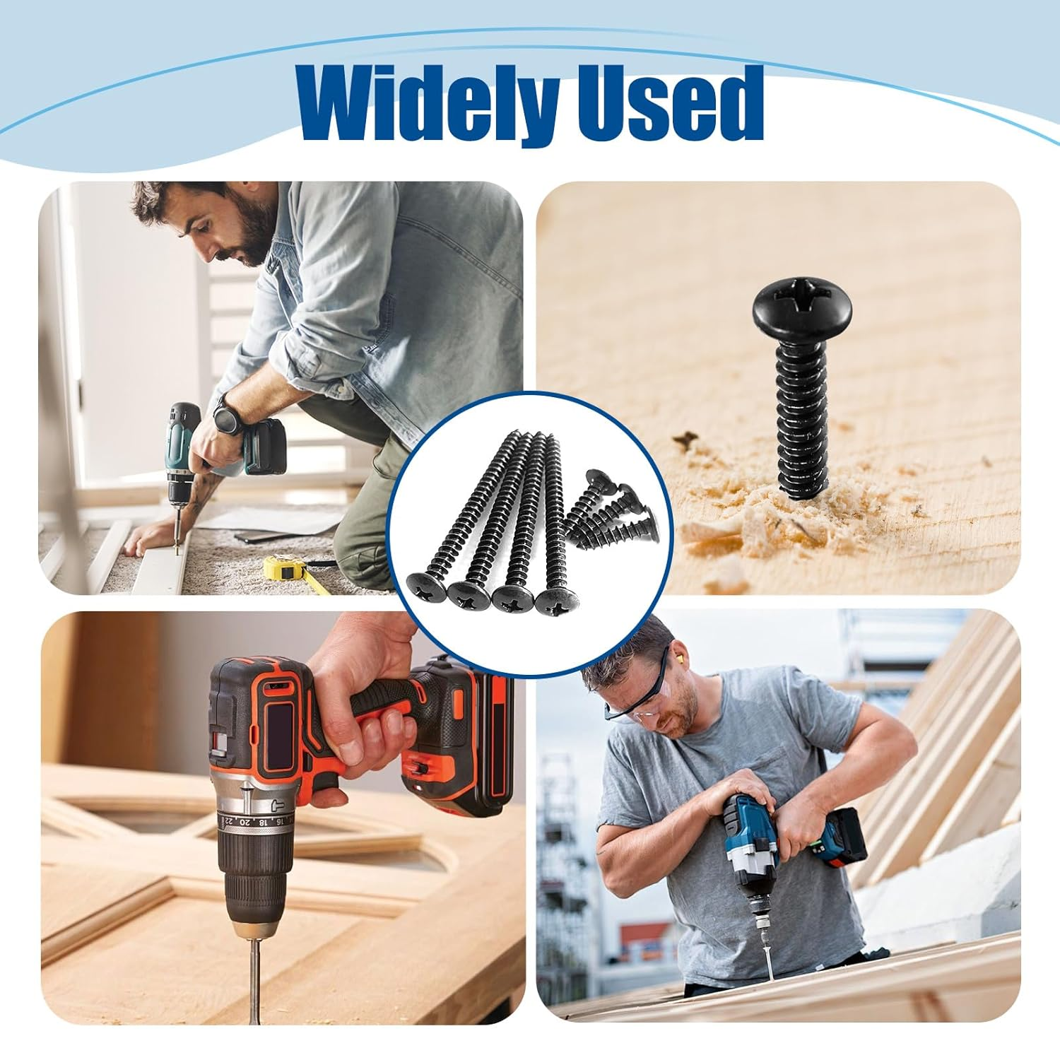 ANCHOREASE M4&times;40Mm Wood Screw 150Pcs, Black Carbon Steel Self Tapping Screws, Truss Head Phillips Fast Self Tapping Screws image number 1