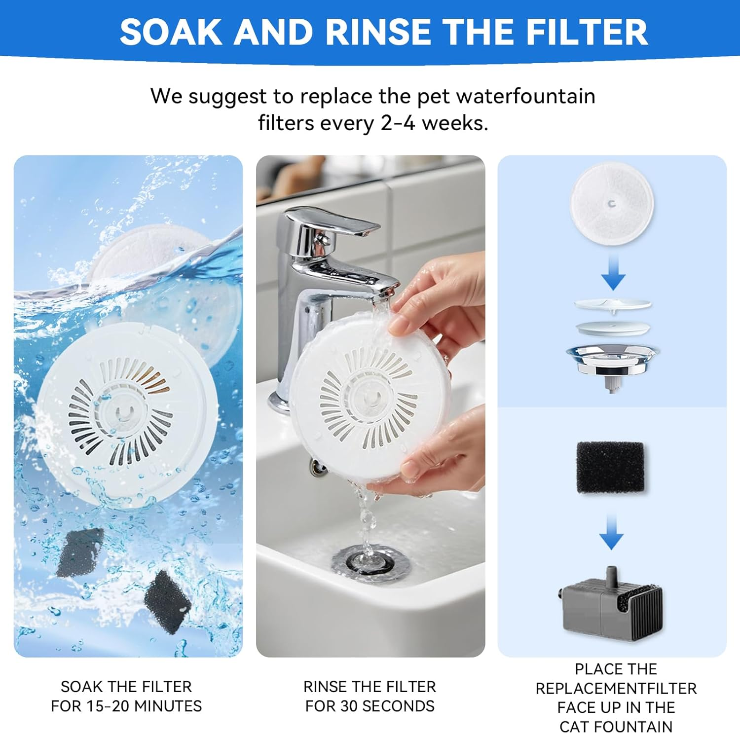 Cat Fountain Filter for Petkit Eversweet Solo Se/Solo 2/3 Pro/3/2S Cat Drinking Fountain with 10 Sponge Filters (White + Black, 5+5 Pack) image number 5