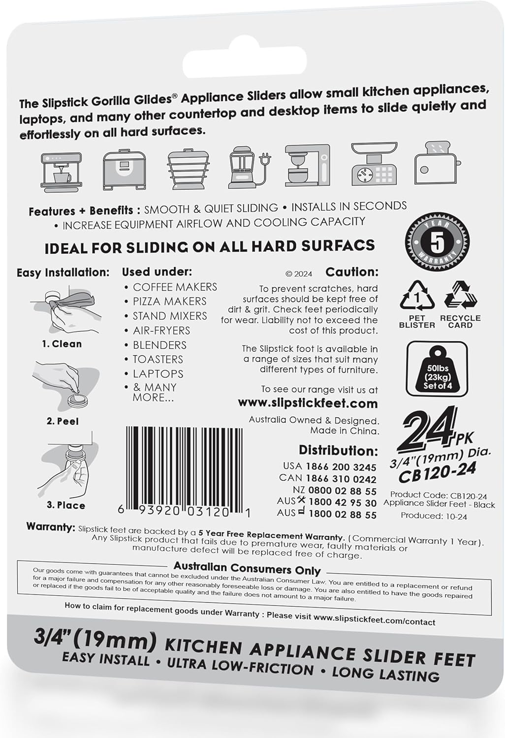 Slipstick Gorillaglides Kitchen Appliance Sliders (24 X 19Mm round Glides) Self Adhesive Countertop Appliance Sliders Provide Easy Sliding and Saves Space on Counters image number 3