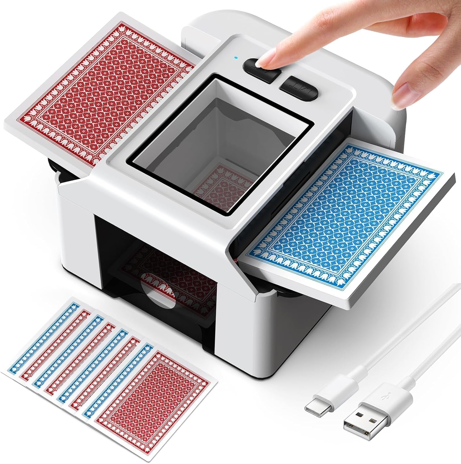 Automatic Card Shuffler 2 Decks, FISHOAKY Card Shuffler Machine 2000Mah, UNO Card Shuffler with AUTO & Manual Mode, Portable Shuffler for Poker, UNO, Blackjack, Card Games image number 2