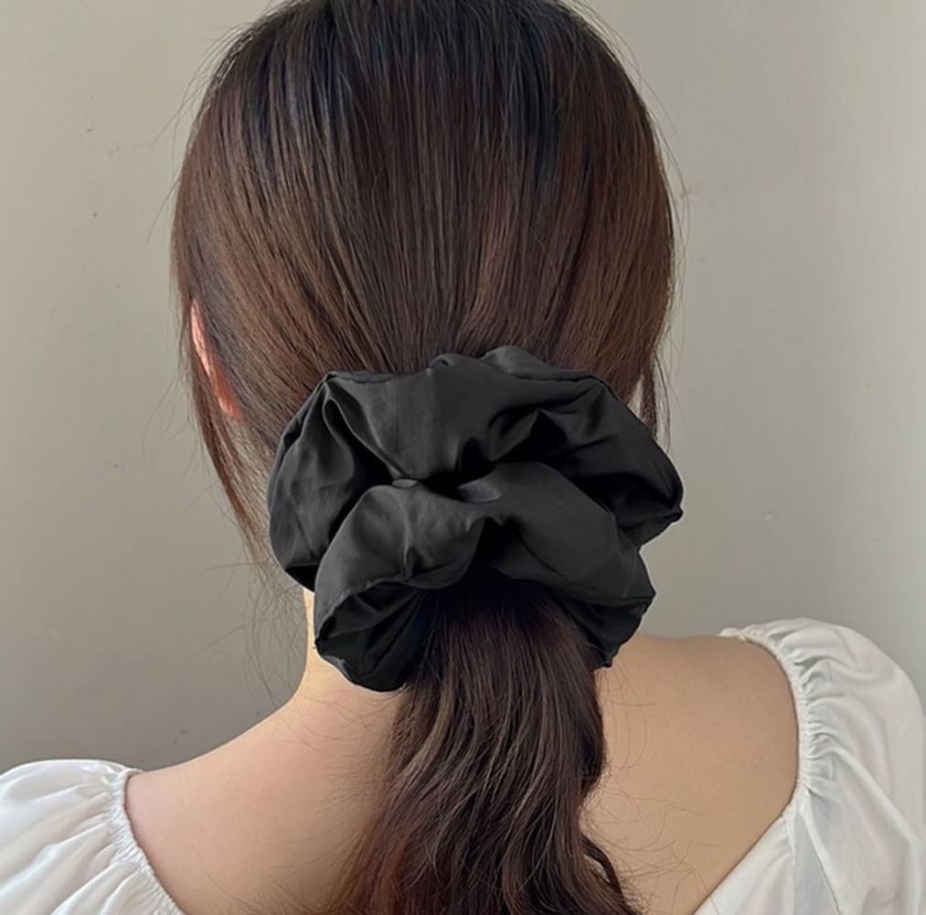 2 Pcs 7 Inch Fluffy Big Scrunchies Large Hair Ties Oversized Hair Scrunchies Hair Elastics Ponytail Holder Bands for Women Girls(Black and Beige) image number 4