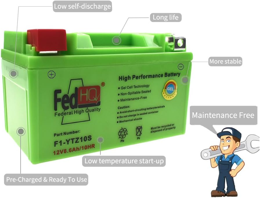 YTZ10S 12V 8.6Ah Motorcycle GEL Battery Dirt Bike ATV Quad Scooter Motorbike Replace GTZ10-S YTZ10-S-BS CTZ10S Compatible for Yamaha YZF-R1 2004-2014 YZF-R6 2006-2014