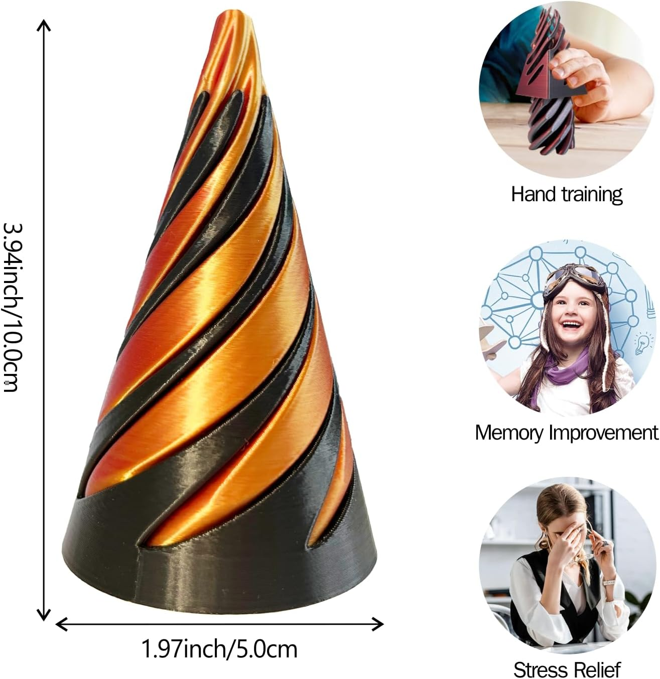 Impossible Cone-3D Printed Spiral Cone Fidget Toy, Helix Nut Spiral Cone Fidget Toy, 4Inch Impossible Pyramid Passthrough Sculpture Pass through Pyramid for Home Office Desk Stress Relief image number 1