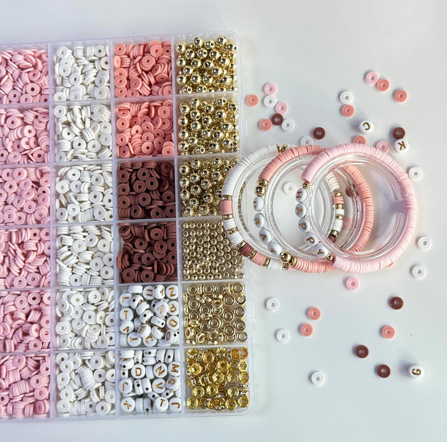 Beads for Bracelets Making Kit 6Mm Rose Pink Clay Beads for Jewelry Making Kit image number 4