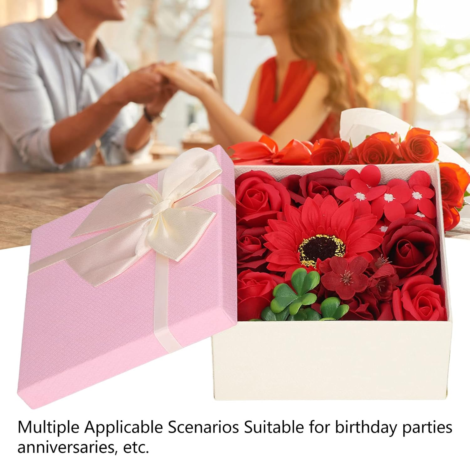 Bath Soap Flower, Flower Soap Gift Box, Simulation Flower Bath Soap Women Exquisite Flower Soap Gift Box for Birthday Valentines Day Christmas (Red) image number 2