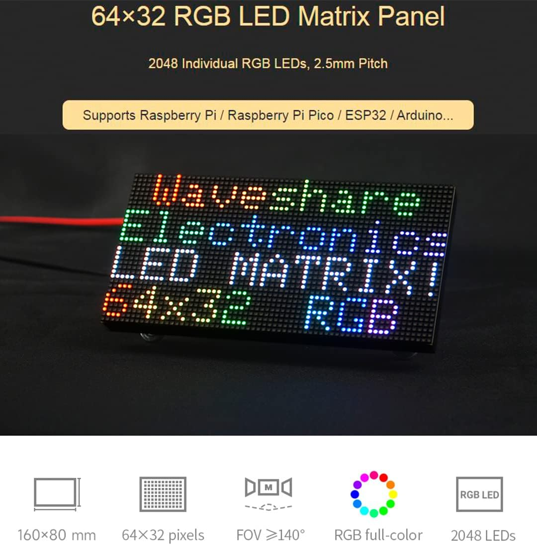RGB Full-Color LED Matrix Panel 64X32 Pixels, 2.5Mm Pitch, 2048 Individual RGB Leds, Adjustable Brightness, Support Raspberry Pi/Raspberry Pi Pico/Esp32/Ardu, Display Text, Colorful Image/Animation image number 2