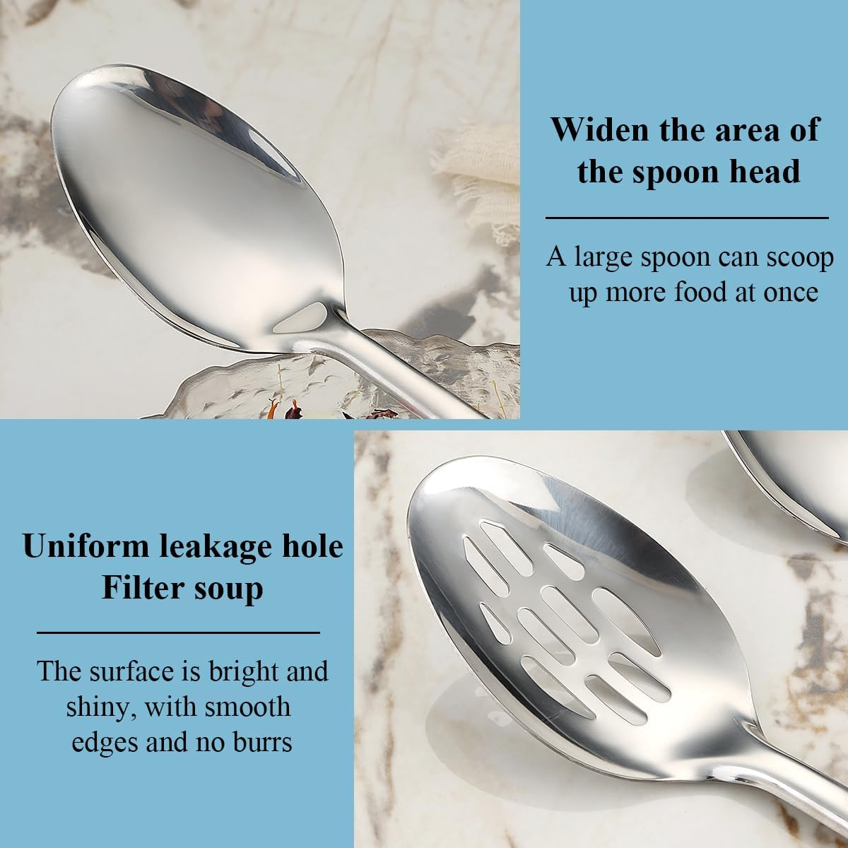 Cooking Spoons Set, Reanea Stainless Steel Kitchen Solid Slotted Spoon, Cooking Utensils Set, Mixing, Serving, Stiring Large Spoons, Gifts for Home, Restaurant image number 3