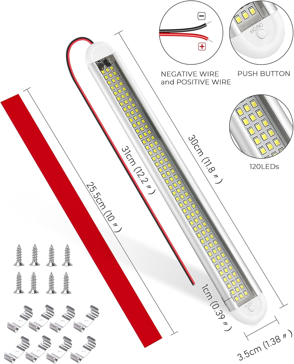 12V LED Interior Light Bar, 120 LED Strip Lights 1500LM 8W DC12-85 Volt for RV Interior, Cargo Trailer Lights with Switch for Enclosed Trailer Boat Car Van Truck Camper Lorry Motorhome[4Pack] image number 3