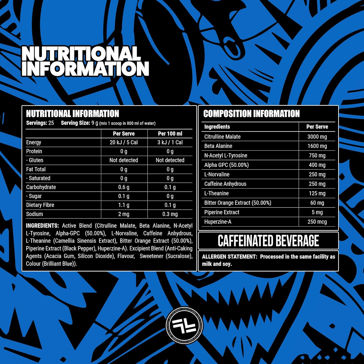 Faction Labs Disorder Original Pre Workout Powder, Blue Pearl, Sugar Free Caffeinated Gym Supplement, 25 Serves, 225G image number 1