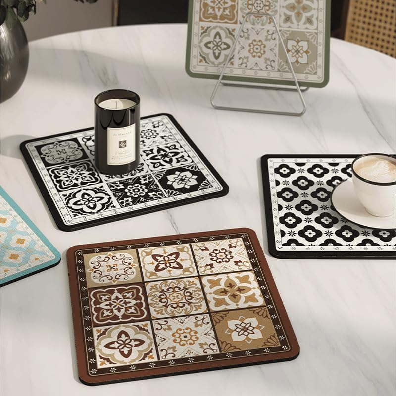 Clover & Wind Chime Coffee Cup Mat Coaster 3Pcs-16X16Cm Durable Anti-Skid Absorbent Cork Placemats for Hot & Cold Drinks - Cute Desk & Bar Accessories, Coffee Table Decor (3 Colors) image number 5