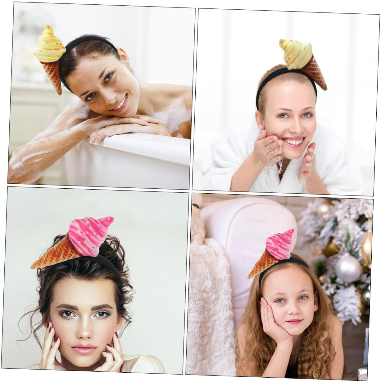 Hohopeti 2Pcs Plush Ice Cream Headbands for Women Funny Hair Accessories for Festivals and Parties Secure Fit Gentle Hair Reliable Hold for Makeup and Spa Activities image number 6