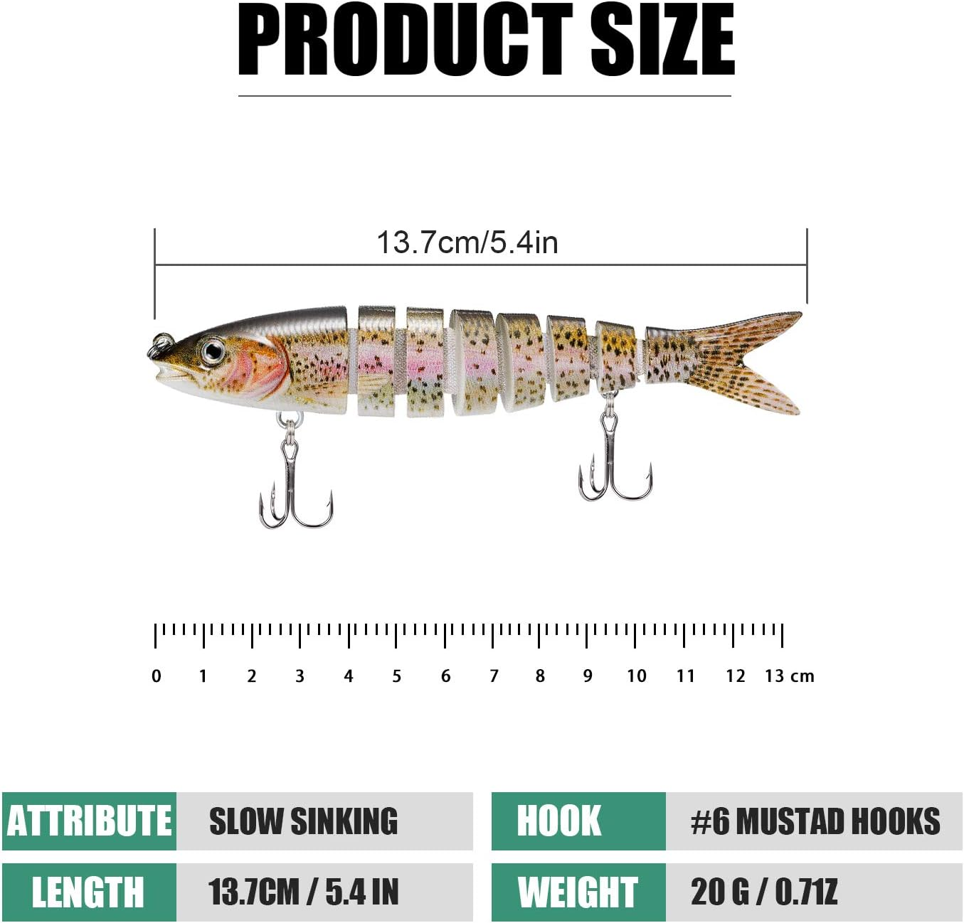 TRUSCEND Fishing Lures for Freshwater and Saltwater, Lifelike Swimbait for Bass Trout Crappie, Slow Sinking Bass Fishing Lure, Amazing Fishing Gifts for Men, Must-Have for Family Fishing Gear - A3-5.5",0.7Oz image number 2