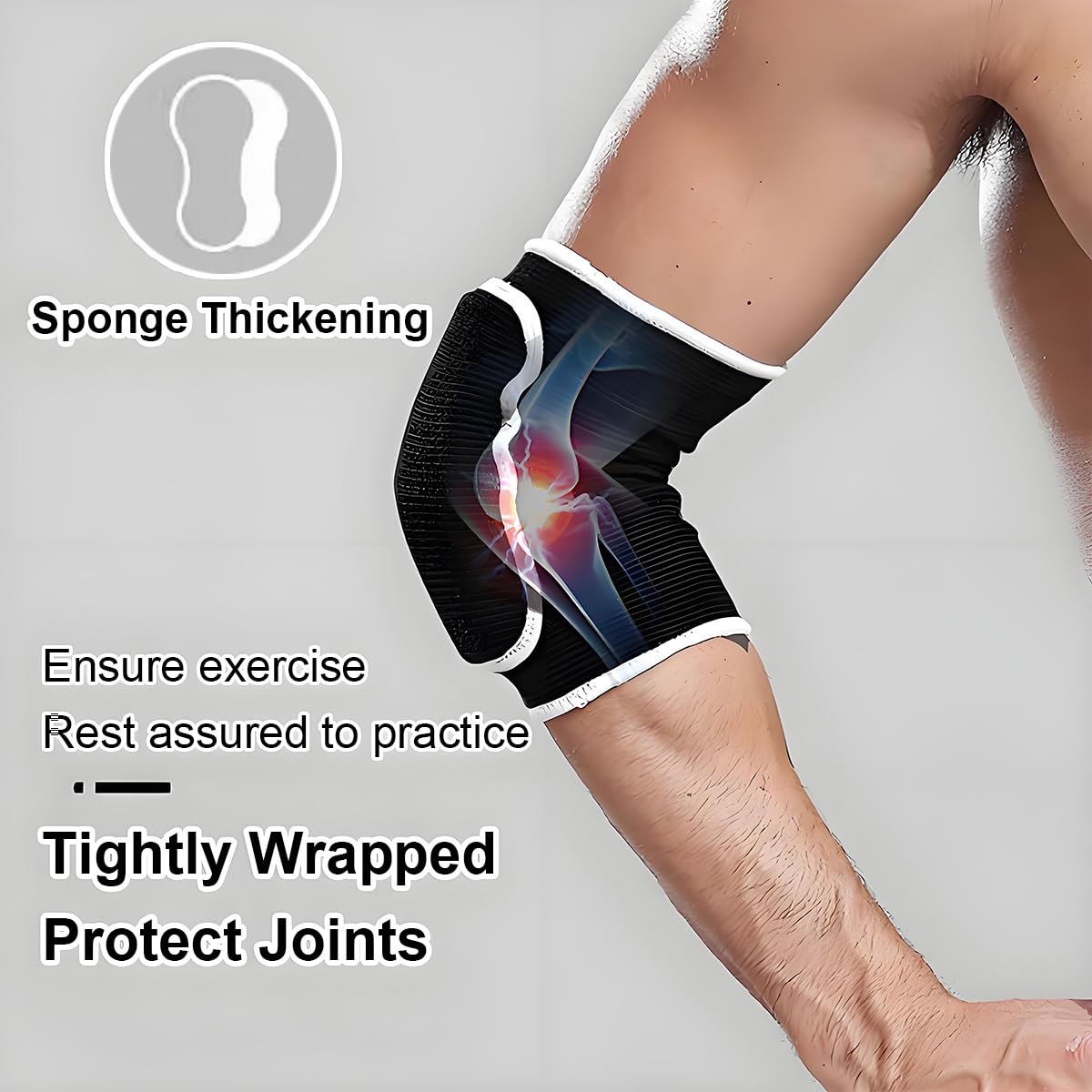 Breathable Elbow Support Sponge Elbow Pads Protective Elbow Sleeve Volleyball Knee Pads Black Elbow Protectors Elbow Brace Compression Arm Brace Elbow Wraps for Men Women image number 5