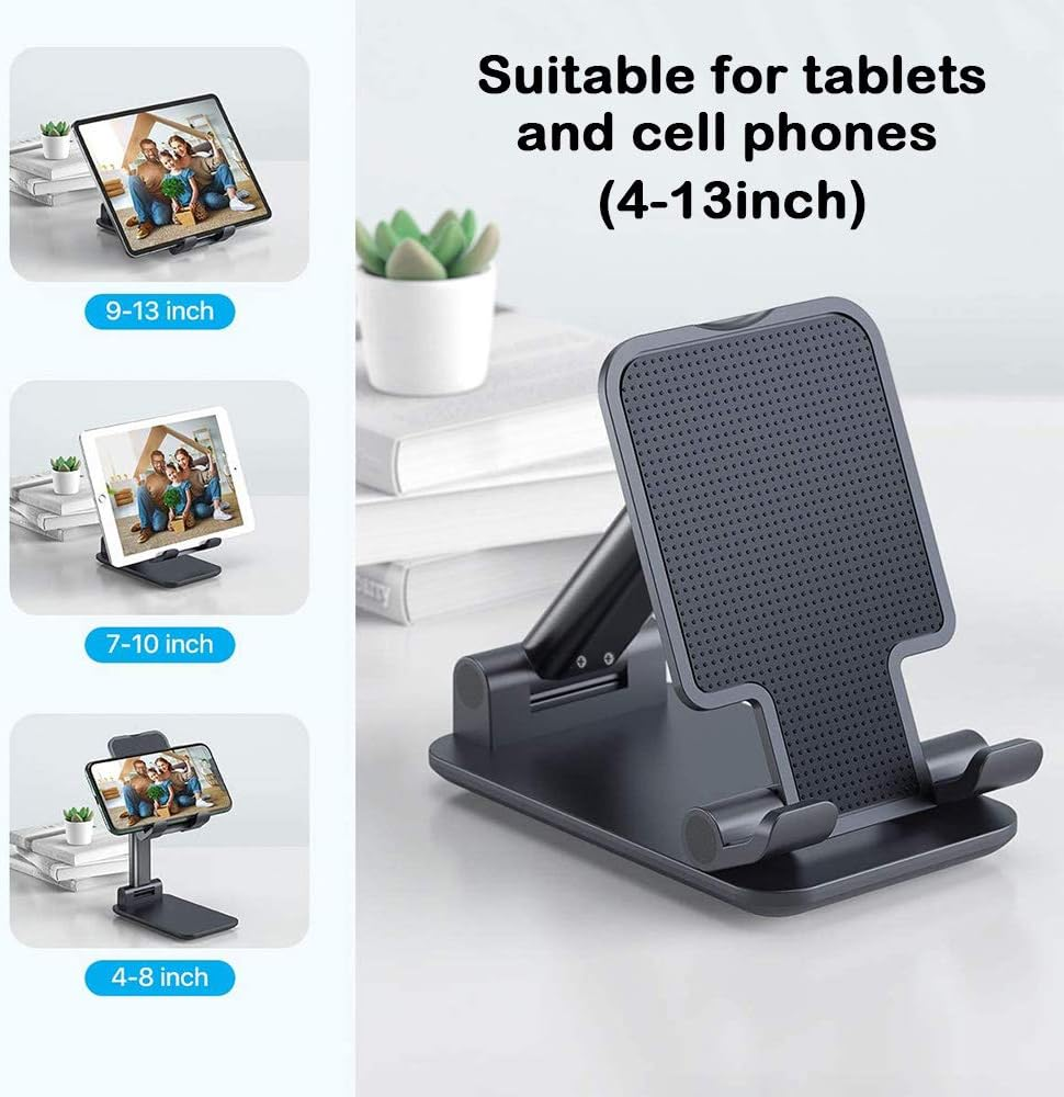 Adjustable Cell Phone Stand Phone Dock Cradle Holder Foldable Adjustable Height Angle for All Phones Tablets with Anti-Slip Base (Navy Blue) image number 4