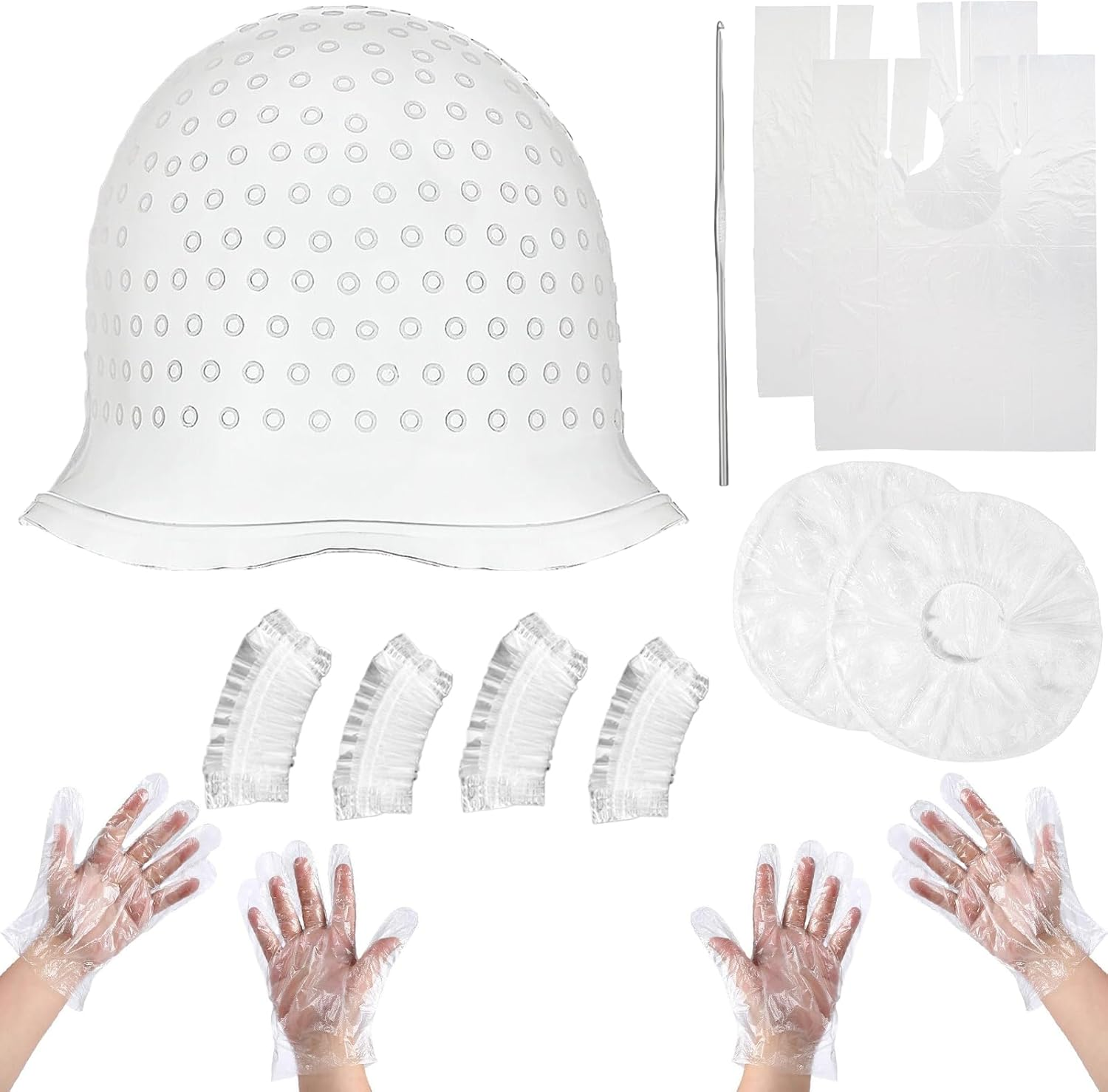 CATOR Pack of 10 Highlighting Caps, Reusable, High Gloss, DIY Colouring, Highlight Cap, Hair Dye Set, Silicone Highlight Cap, with Holes image number 2