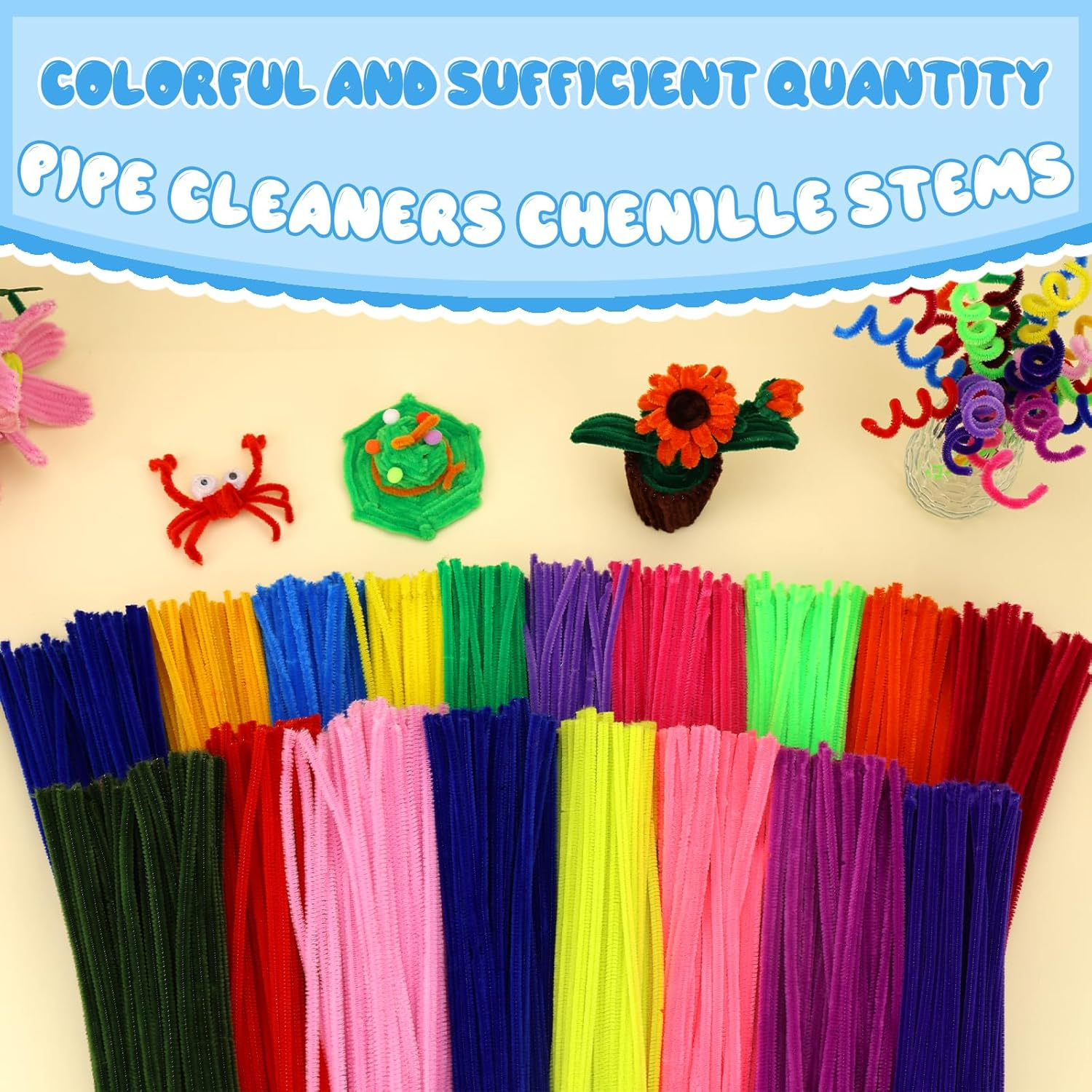 Pipe Cleaners, 100PCS Pipe Cleaners Craft Supplies, Light Blue Pipe Cleaners Bulk Fuzzy Sticks for DIY Art and Craft Projects Home Christmas Decoration image number 5