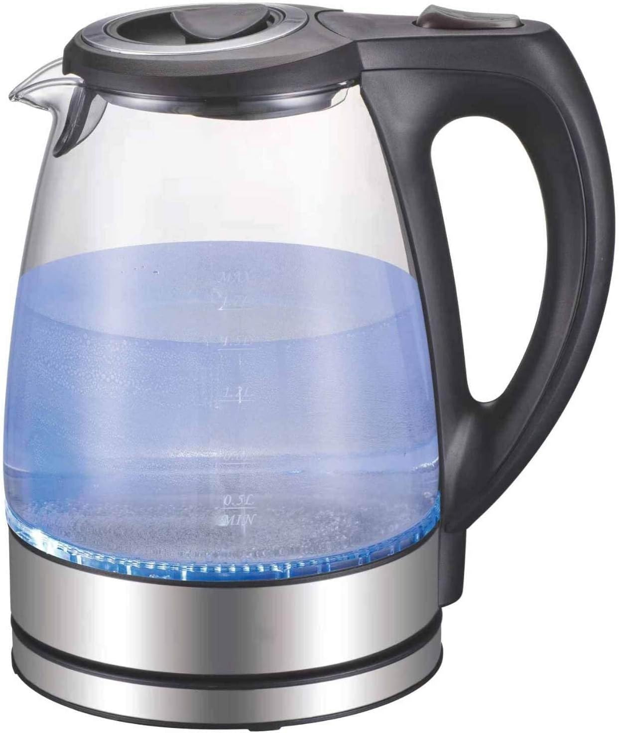 1.7L Electric Glass Kettle LED Blue Light 360 Automatic Cordless Water Boiling Jug