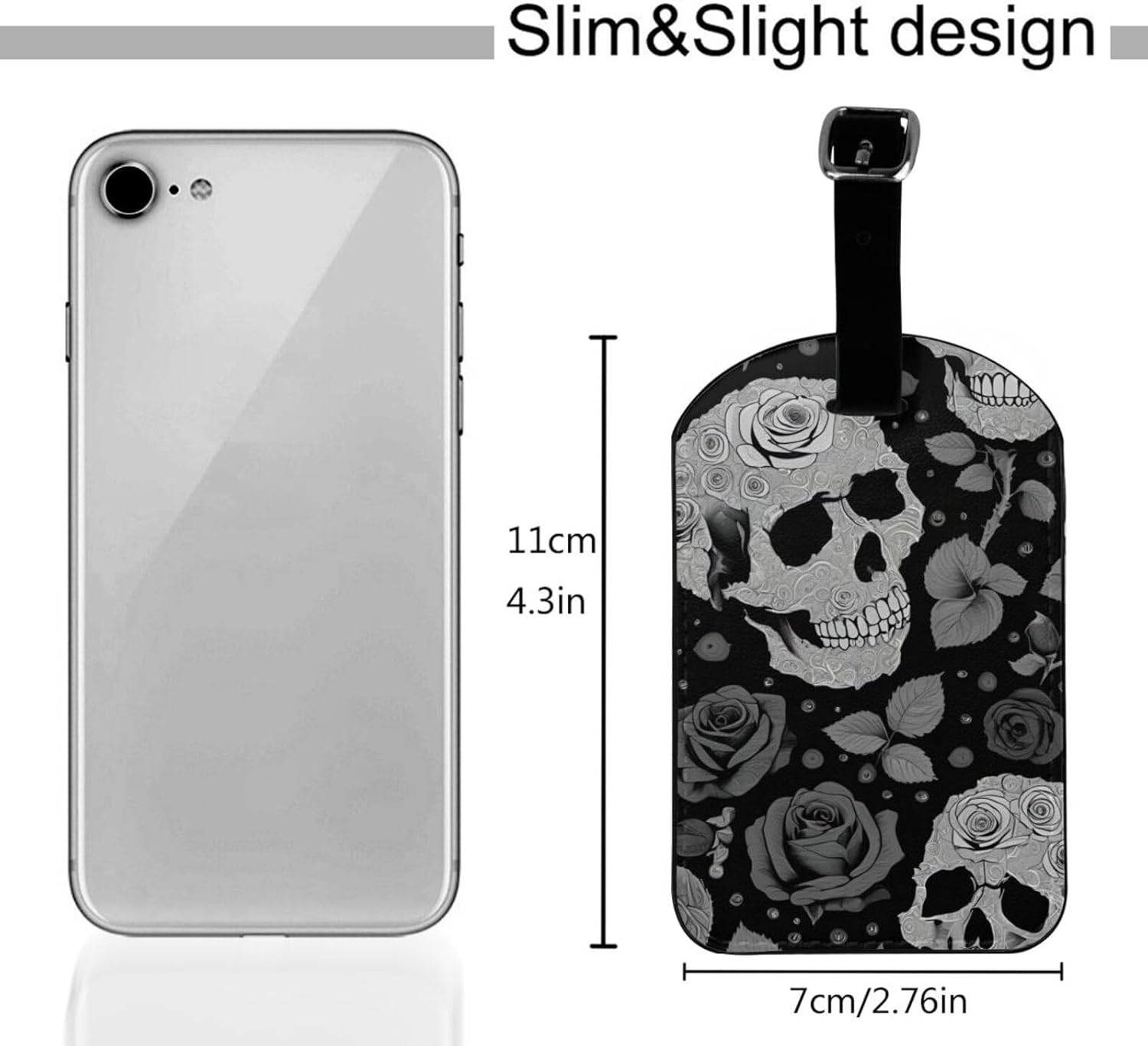 Skull Print Elegant Tag Stylish Tag Luggage Tag 4.3 X 2.76 Inch for Suitcases Travel Bags image number 2