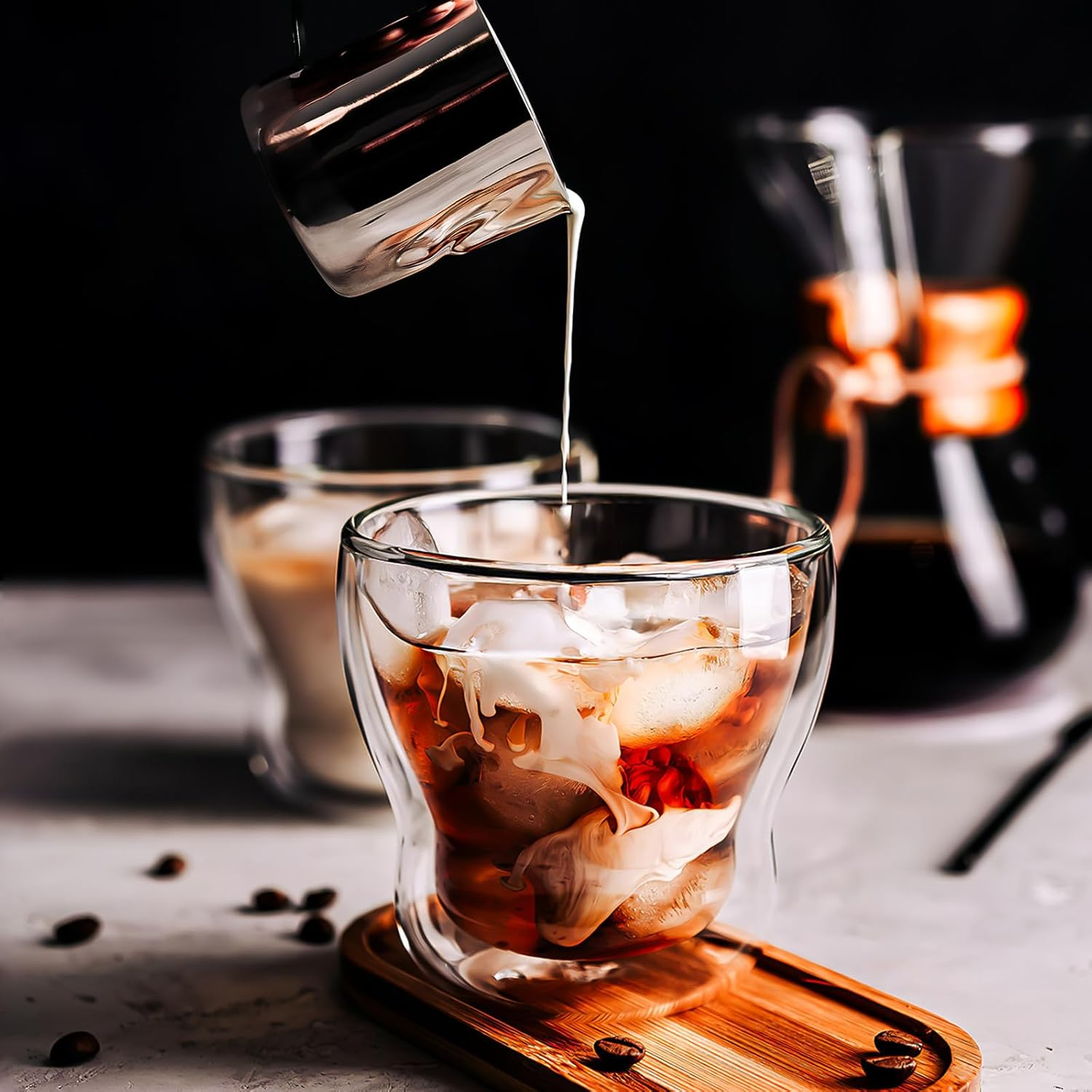 EXHUMKY 2Pcs Stainless Steel Milk Pitcher Cups 60Ml Foaming Jug Coffee Frothing Pitchers for Espresso Latte Art and Sauce Serving in Kitchen image number 6